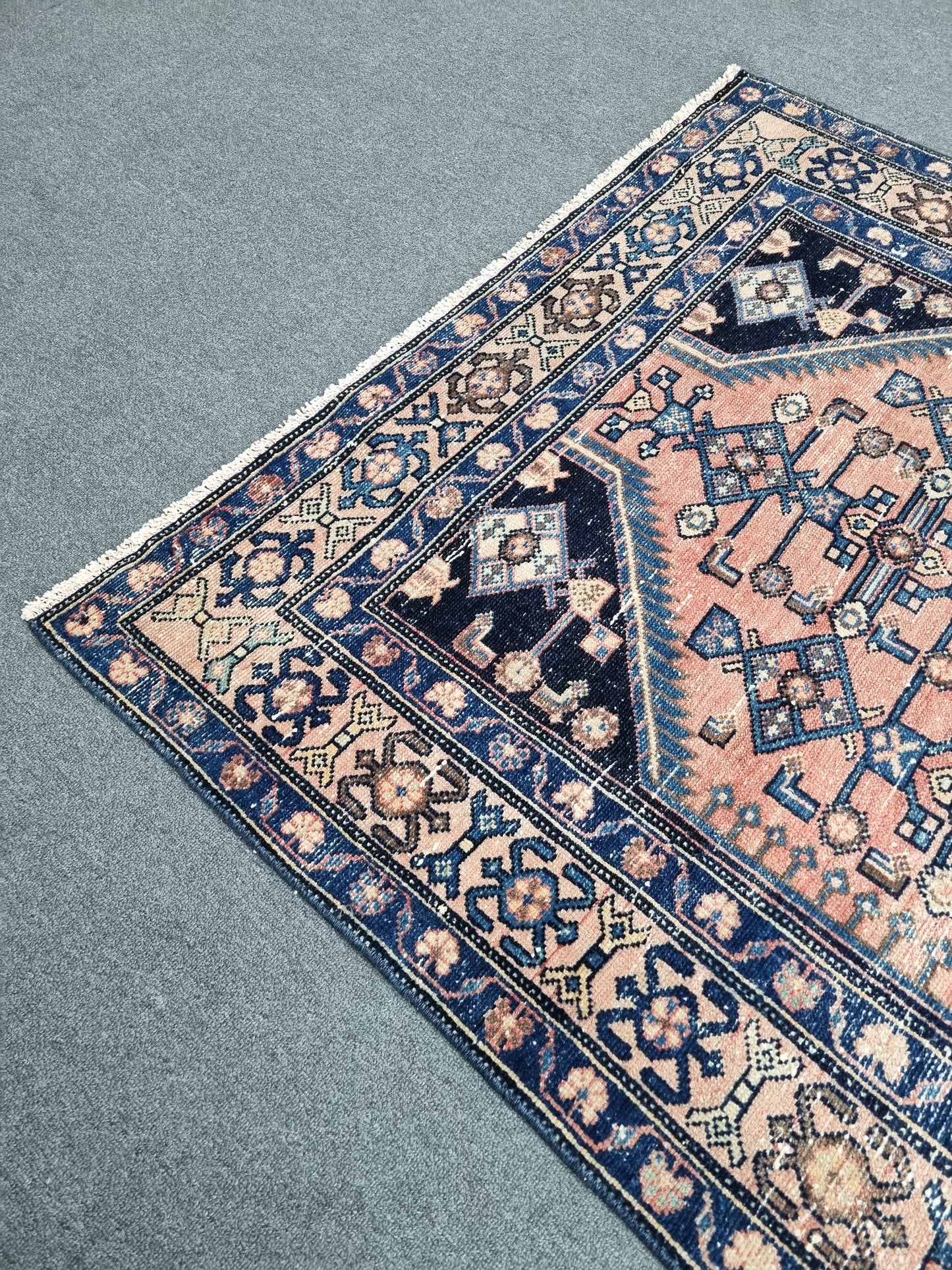 Vintage Area Rug 4'3x6'2, Handwoven Wool Carpet, Faded Red Blue Oriental Rug