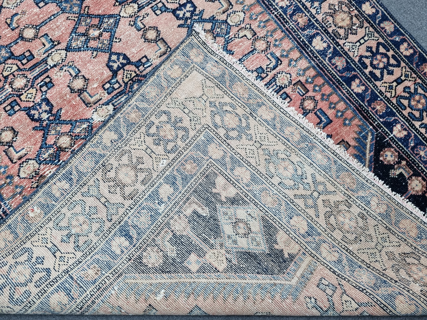 Vintage Area Rug 4'3x6'2, Handwoven Wool Carpet, Faded Red Blue Oriental Rug