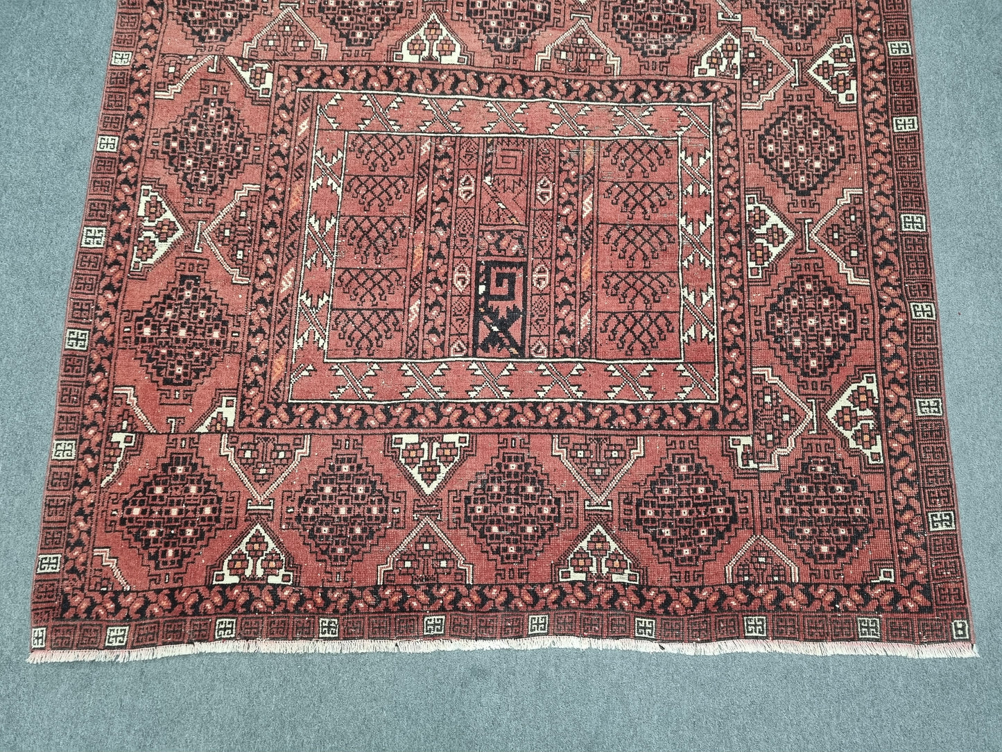 Vintage Wool Rug 5'6" x 7'11", Handwoven Geometric Area Rug, Red Tribal Pattern Carpet