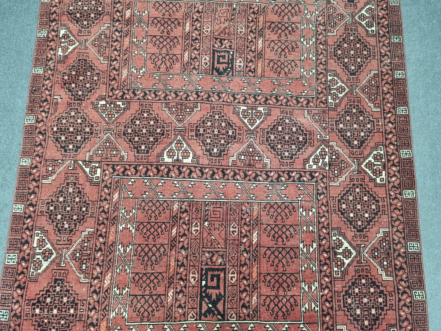 Vintage Wool Rug 5'6" x 7'11", Handwoven Geometric Area Rug, Red Tribal Pattern Carpet