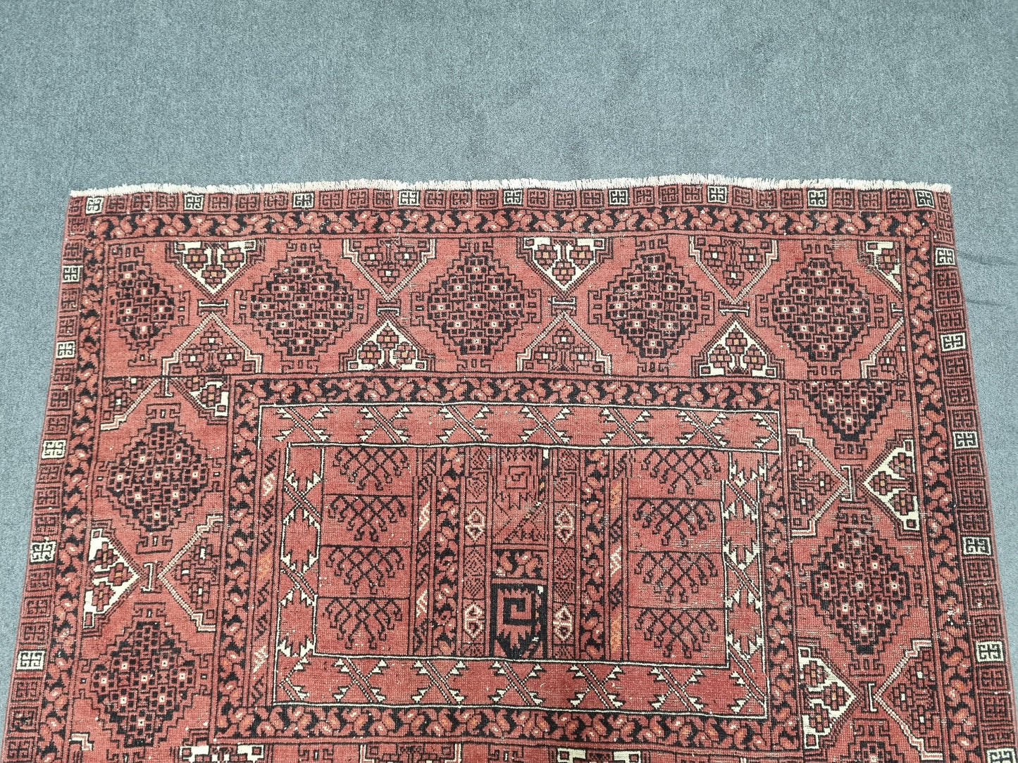 Vintage Wool Rug 5'6" x 7'11", Handwoven Geometric Area Rug, Red Tribal Pattern Carpet