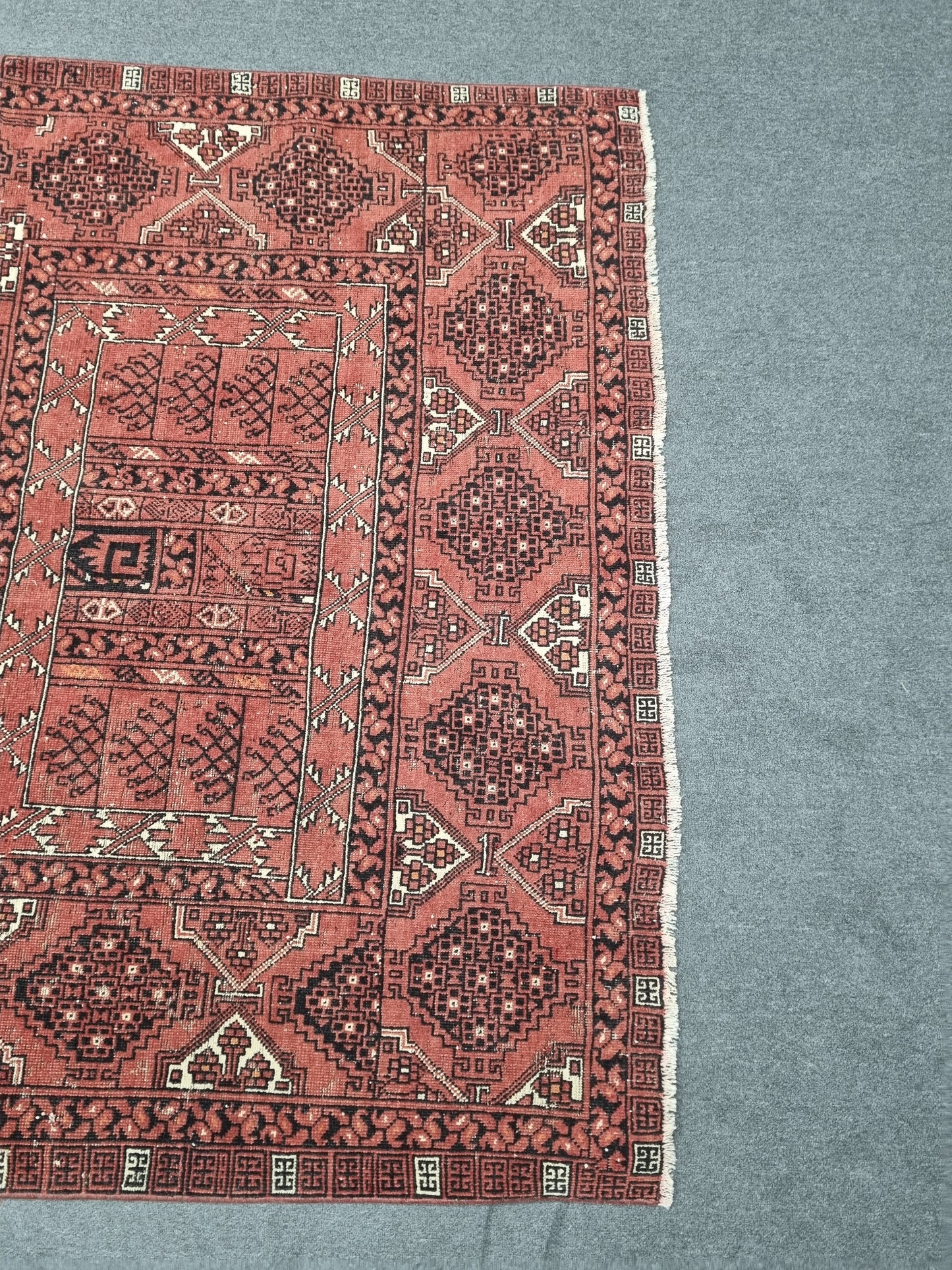 Vintage Wool Rug 5'6" x 7'11", Handwoven Geometric Area Rug, Red Tribal Pattern Carpet
