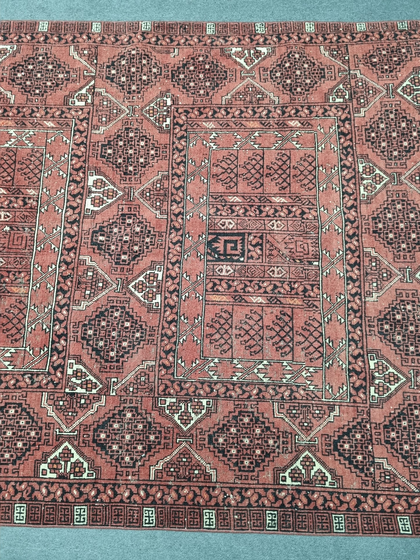 Vintage Wool Rug 5'6" x 7'11", Handwoven Geometric Area Rug, Red Tribal Pattern Carpet