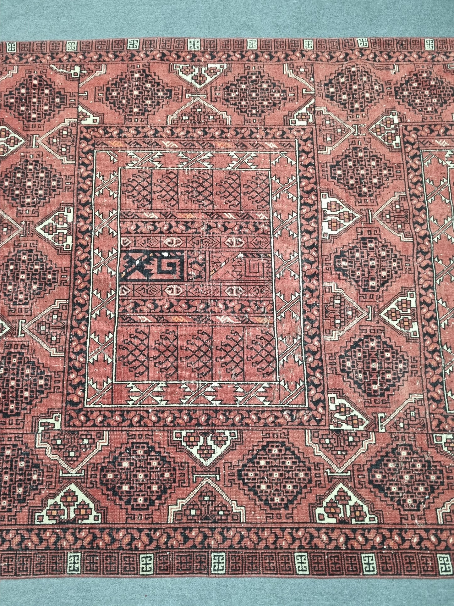 Vintage Wool Rug 5'6" x 7'11", Handwoven Geometric Area Rug, Red Tribal Pattern Carpet