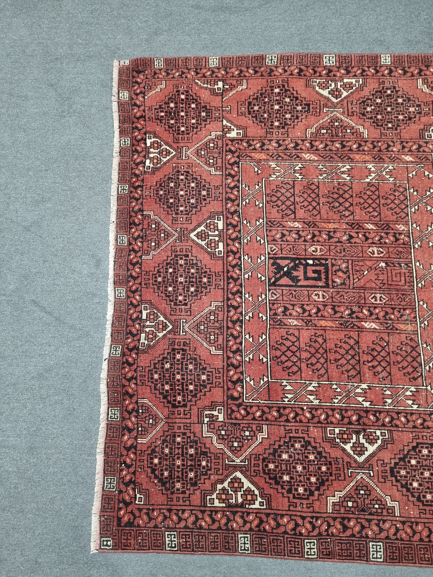 Vintage Wool Rug 5'6" x 7'11", Handwoven Geometric Area Rug, Red Tribal Pattern Carpet