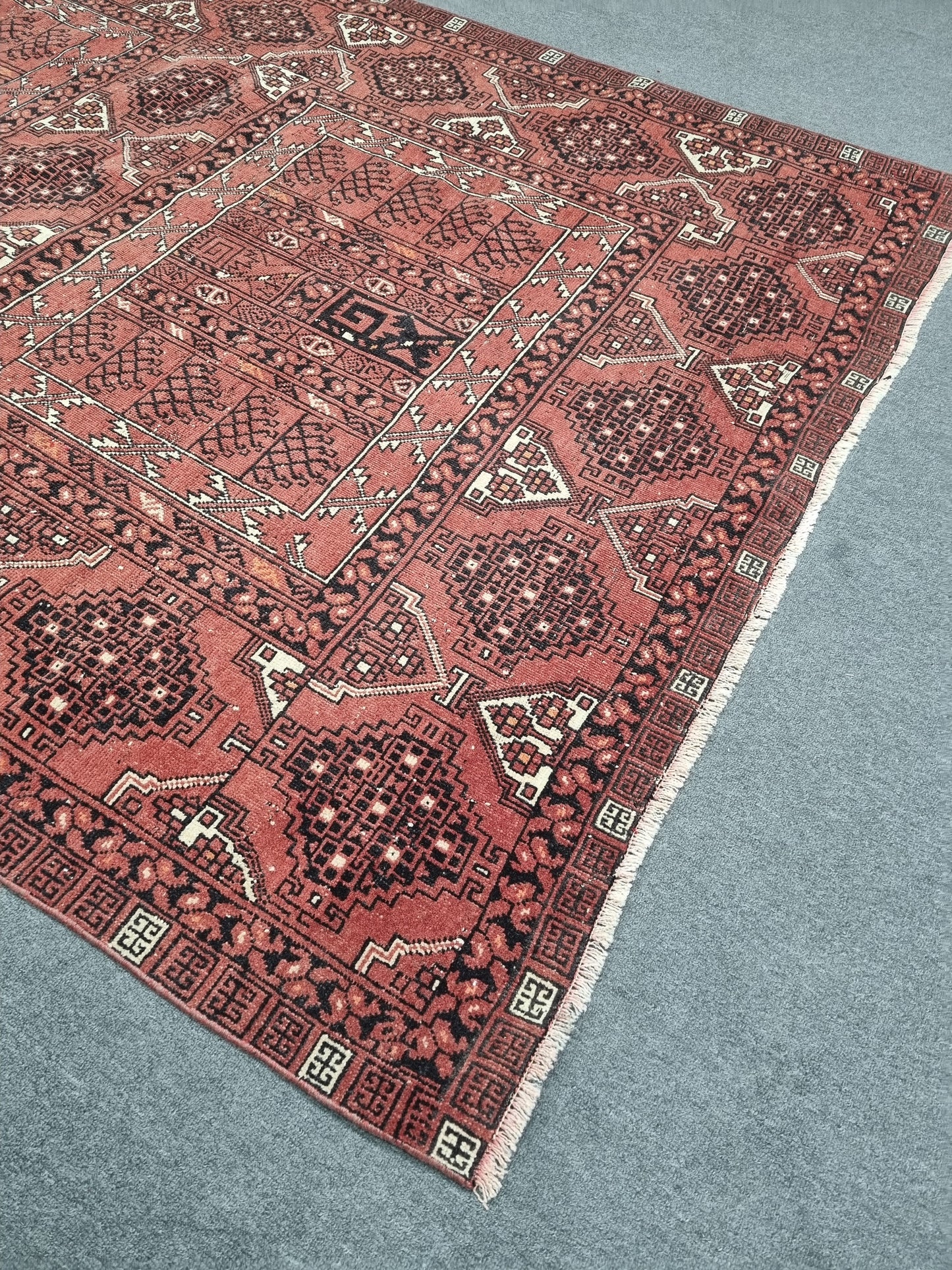 Vintage Wool Rug 5'6" x 7'11", Handwoven Geometric Area Rug, Red Tribal Pattern Carpet
