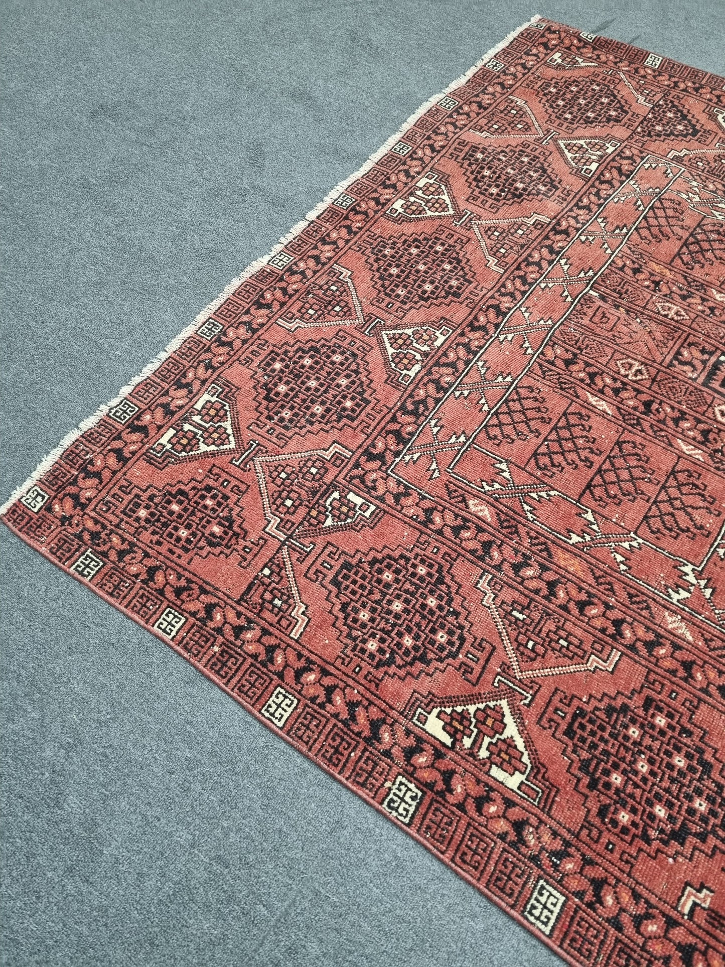 Vintage Wool Rug 5'6" x 7'11", Handwoven Geometric Area Rug, Red Tribal Pattern Carpet