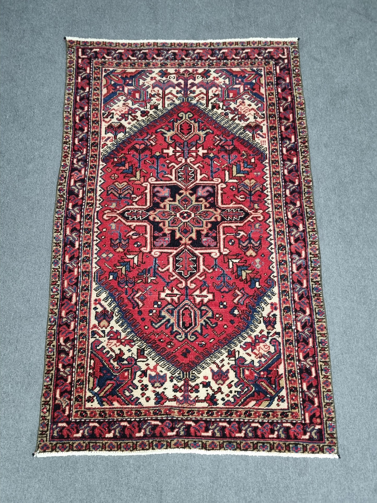 3'8" x 6' Vintage Oriental Rug, Handwoven Wool Red Medallion Area Rug, Living Room Carpet