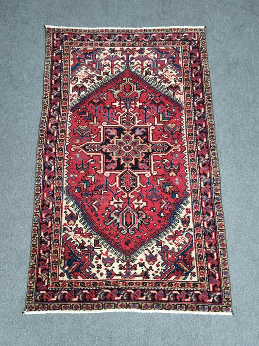 3'8" x 6' Vintage Oriental Rug, Handwoven Wool Red Medallion Area Rug, Living Room Carpet