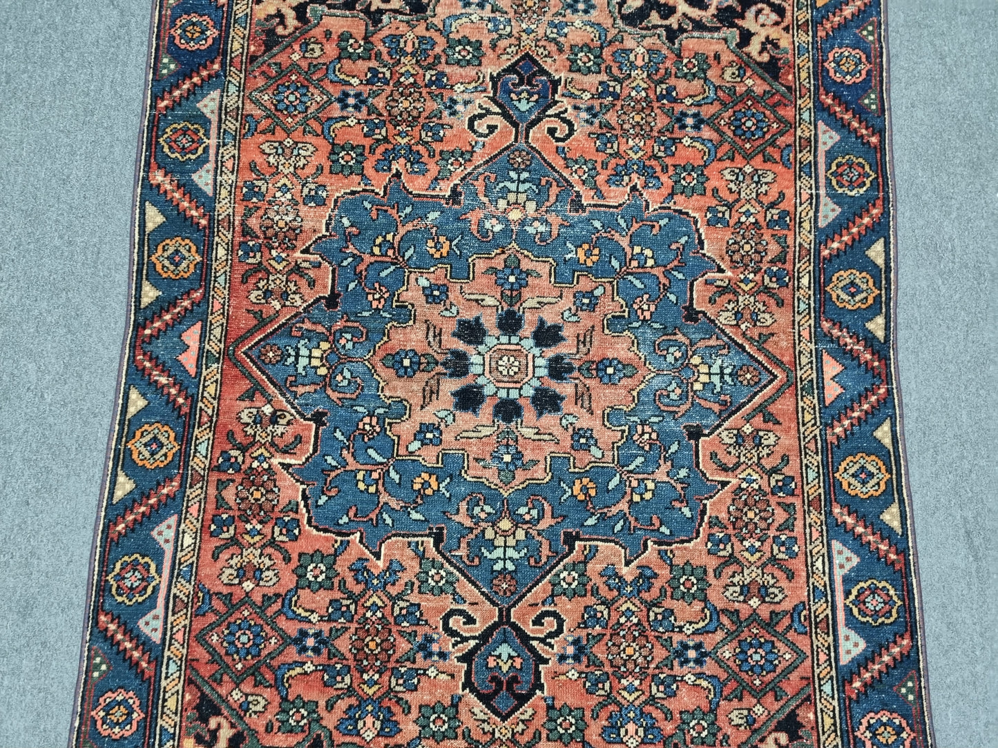 Vintage Oriental Rug 4' x 6', Handwoven Wool Rug, Red Blue Medallion Living Room Carpet