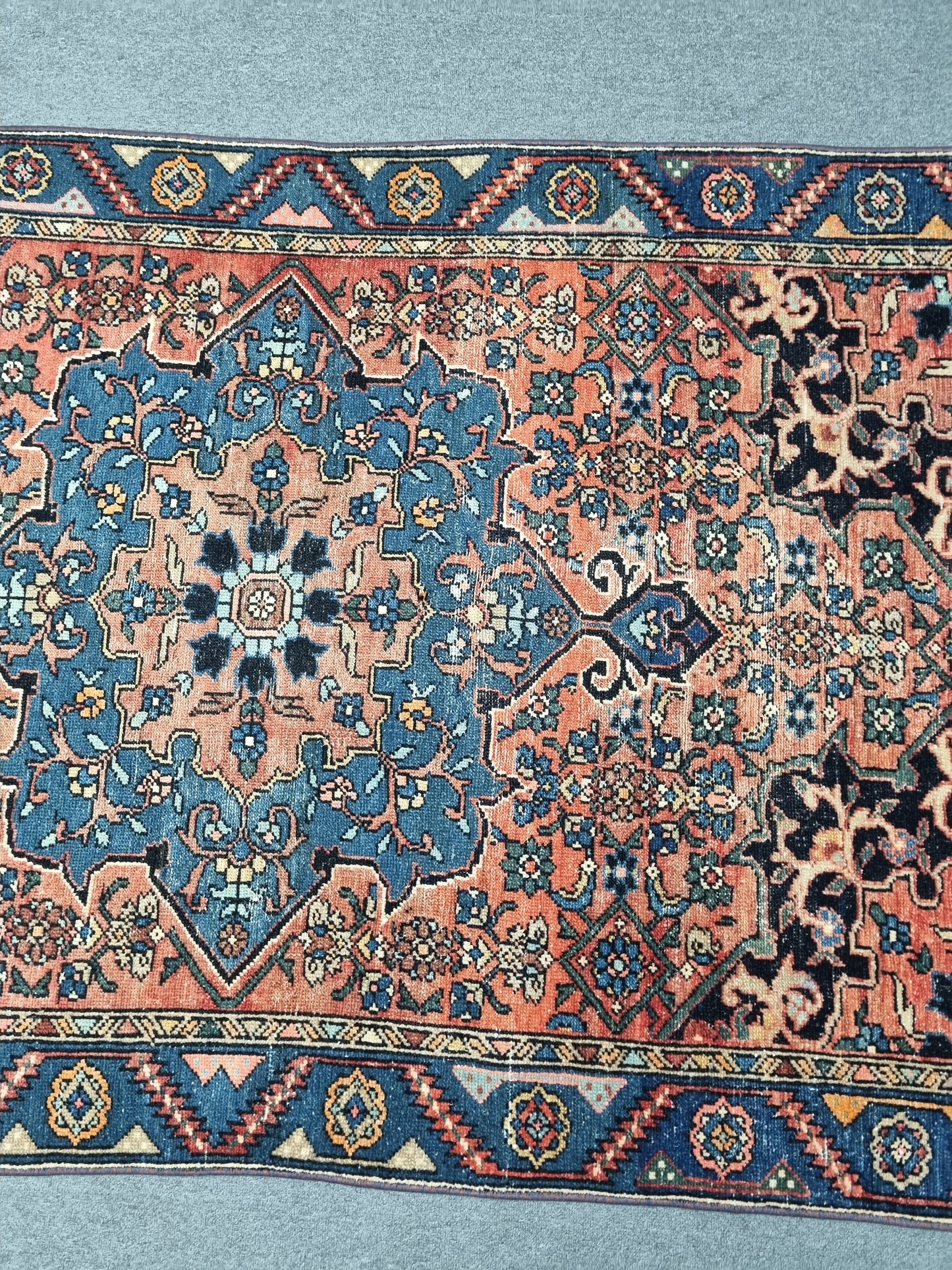 Vintage Oriental Rug 4' x 6', Handwoven Wool Rug, Red Blue Medallion Living Room Carpet