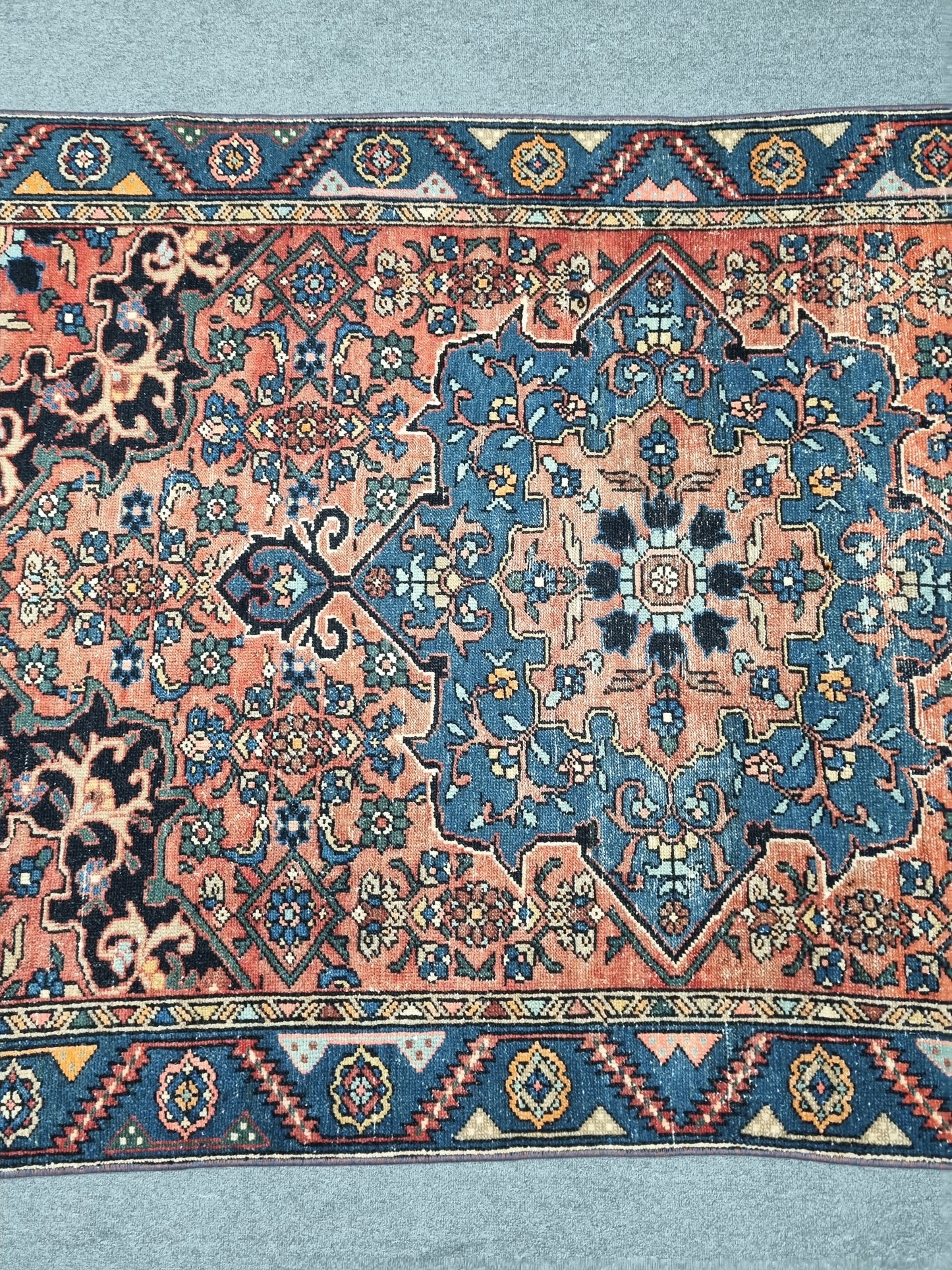 Vintage Oriental Rug 4' x 6', Handwoven Wool Rug, Red Blue Medallion Living Room Carpet
