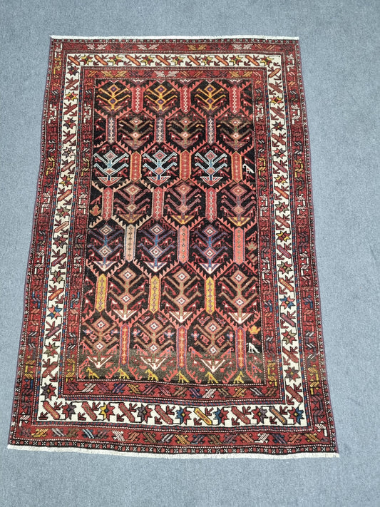 3'11" x 6' Vintage Tribal Rug, Handwoven Wool Oriental Area Rug