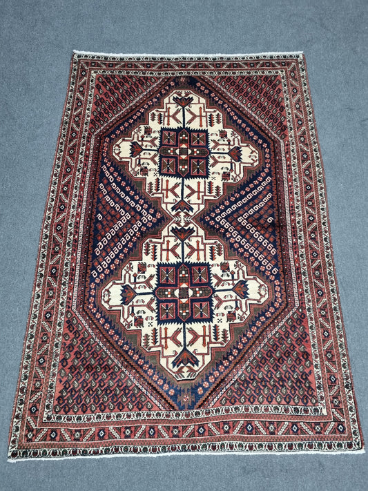 Vintage Oriental Wool Rug, Handwoven Red Tribal Medallion Carpet (4'9" x 6'9")