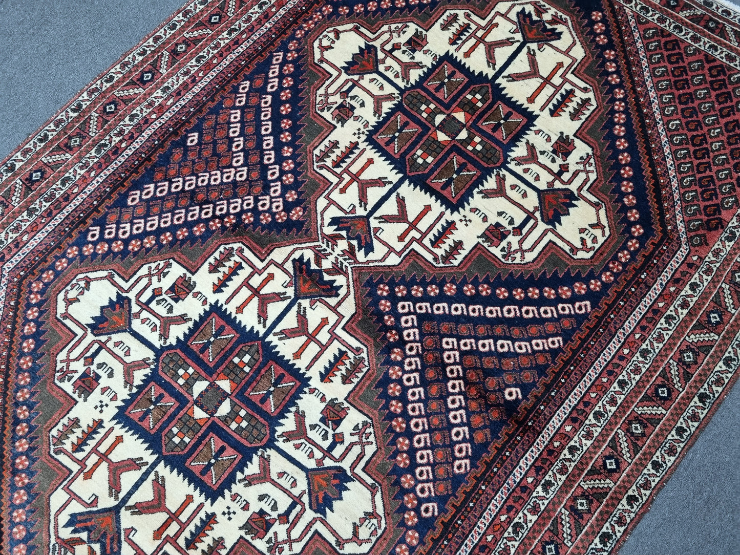 Vintage Oriental Wool Rug, Handwoven Red Tribal Medallion Carpet (4'9" x 6'9")