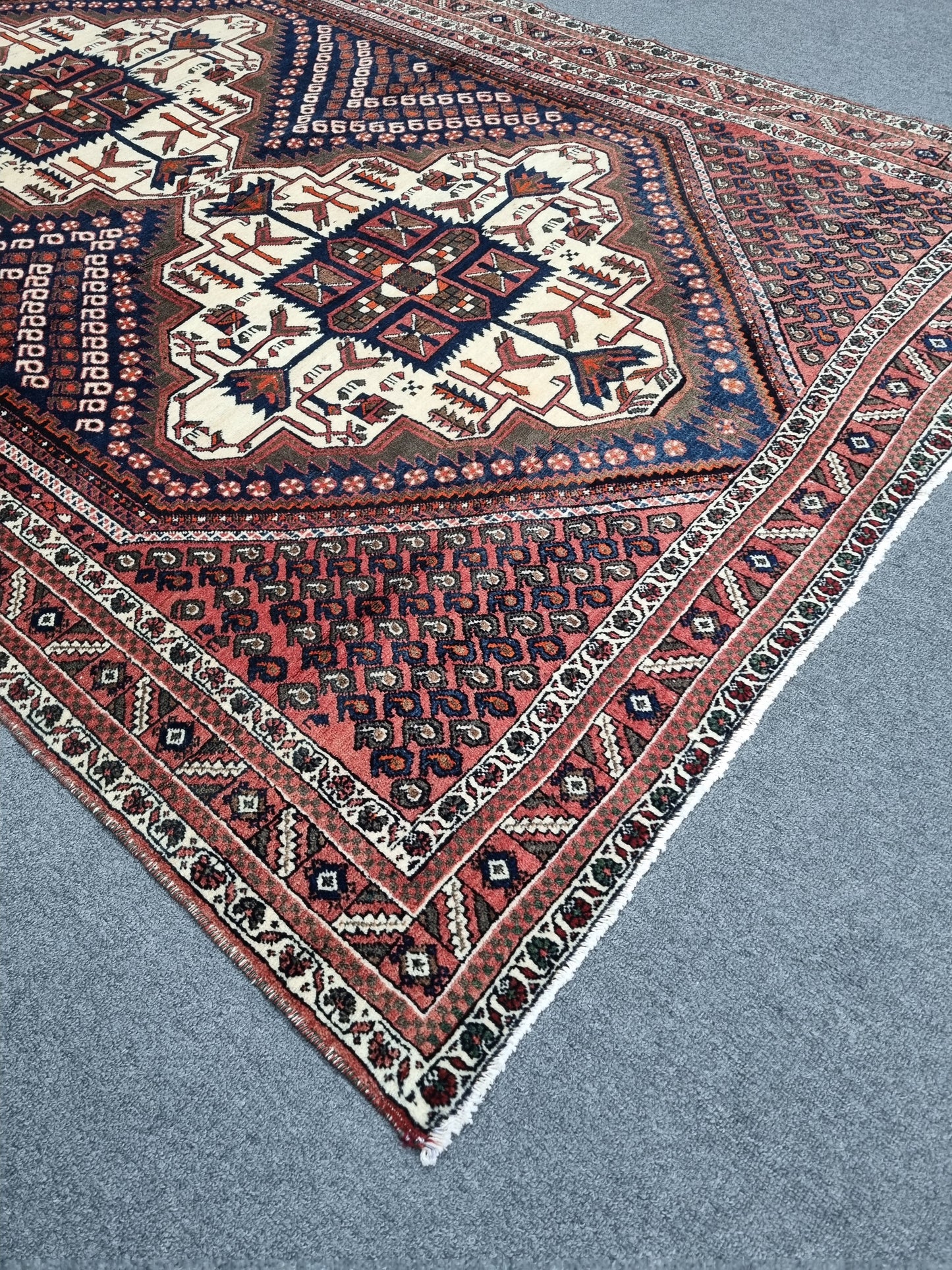 Vintage Oriental Wool Rug, Handwoven Red Tribal Medallion Carpet (4'9" x 6'9")