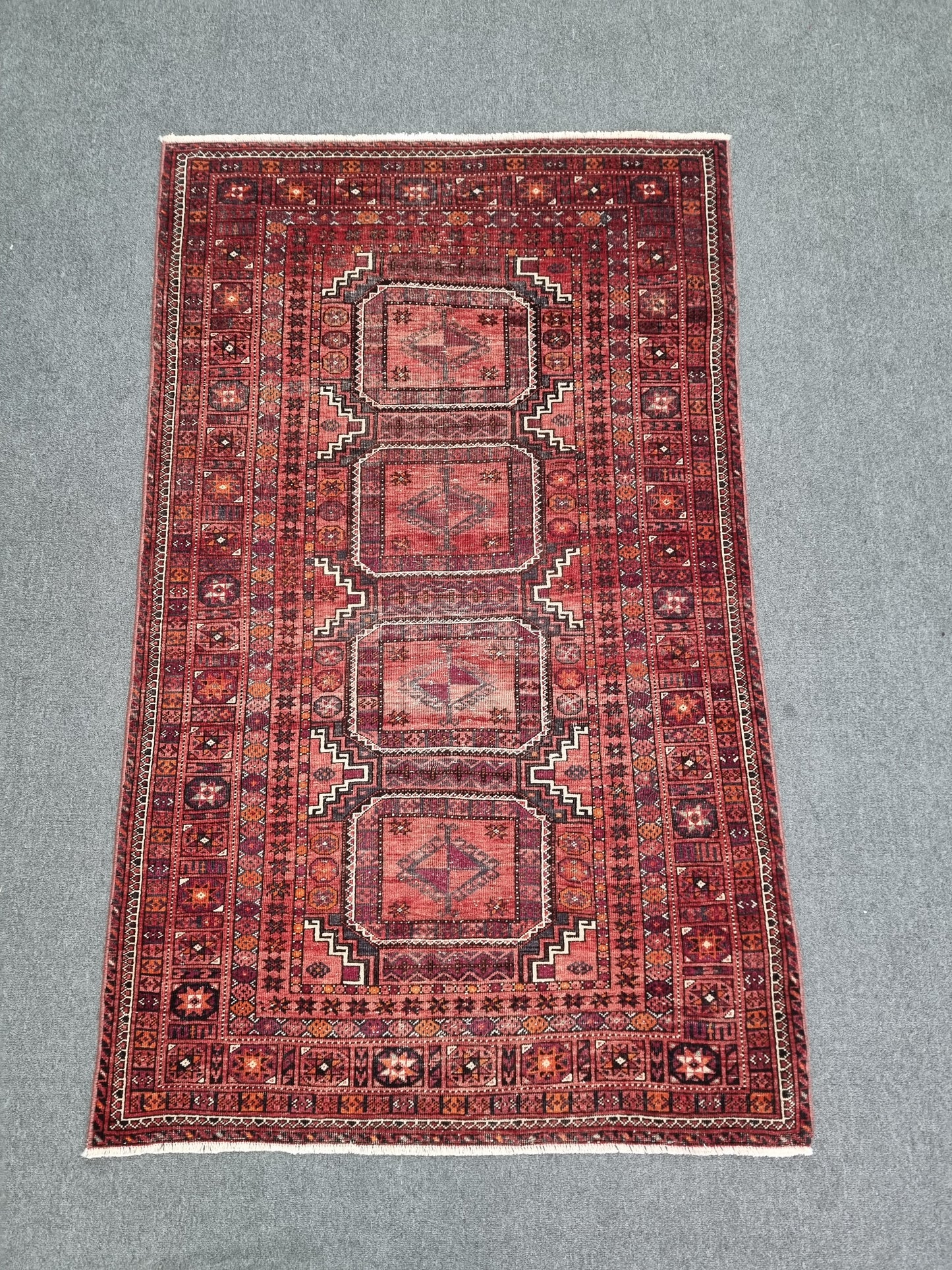 Vintage Oriental Tribal Rug 3'5" x 5'7", Handwoven Wool Carpet