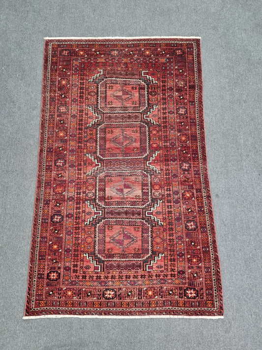 Vintage Oriental Tribal Rug 3'5" x 5'7", Handwoven Wool Carpet