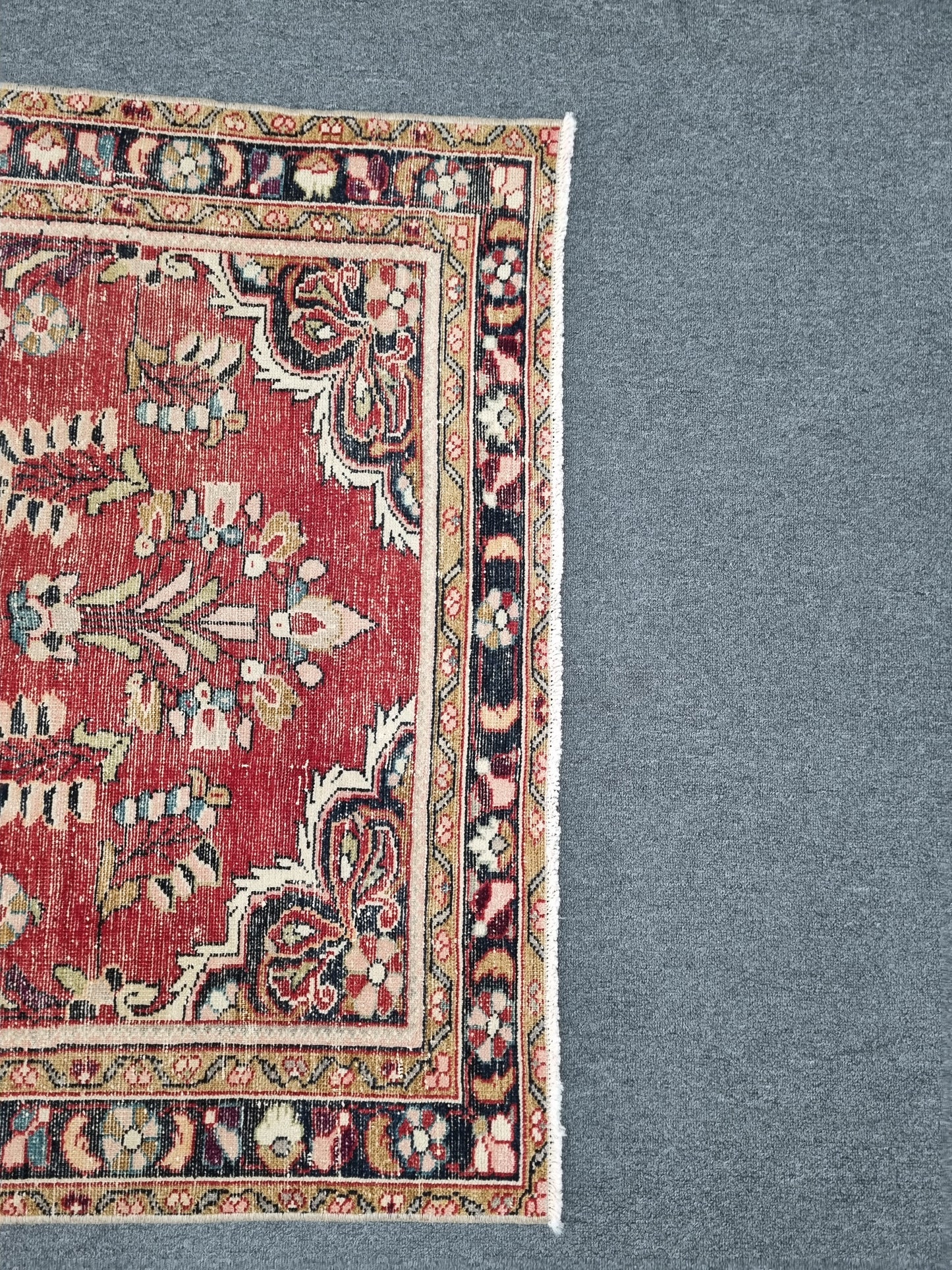 3'7" x 5'1" Vintage Floral Rug, Distressed Red Wool Carpet