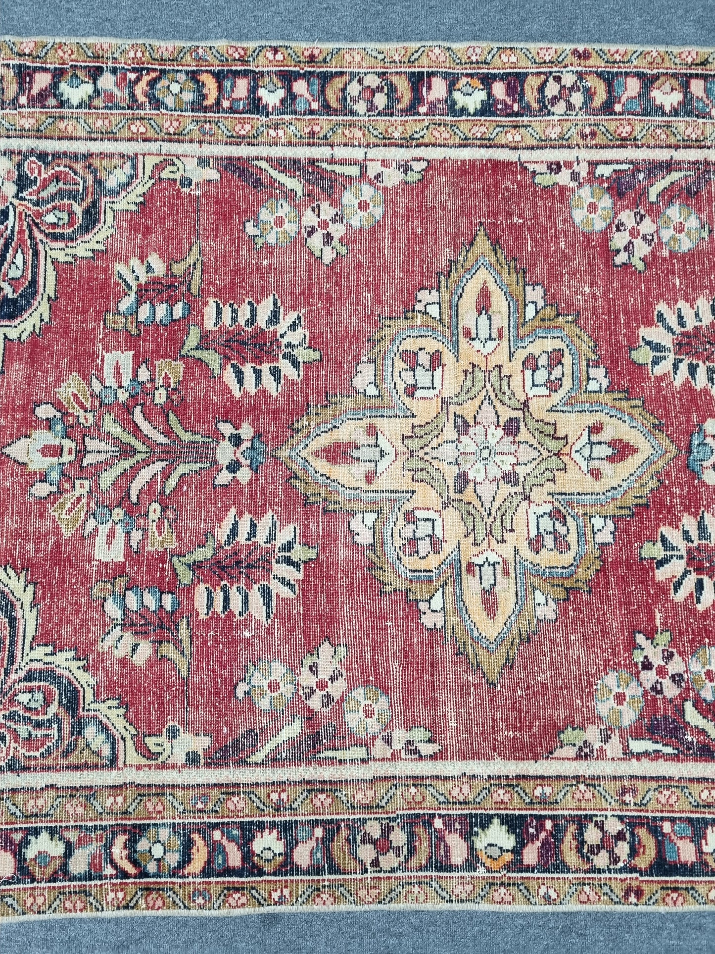 3'7" x 5'1" Vintage Floral Rug, Distressed Red Wool Carpet