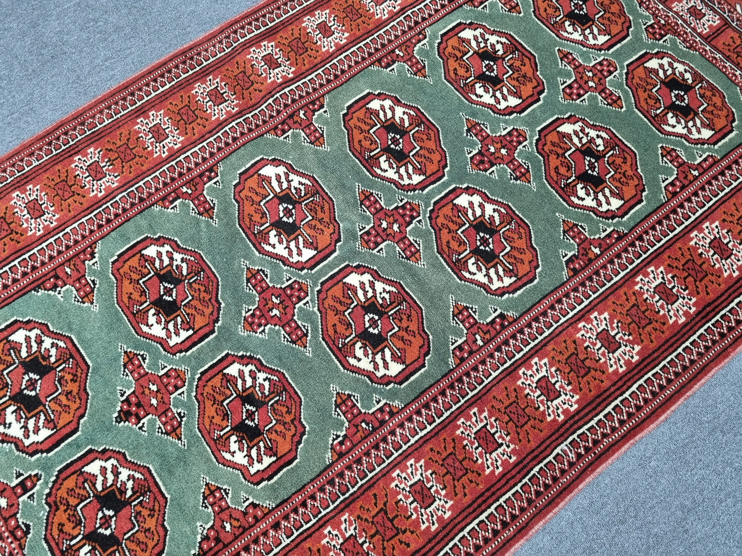3'3" x 5'4" Vintage Tribal Wool Rug, Red Sage Green Oriental Carpet