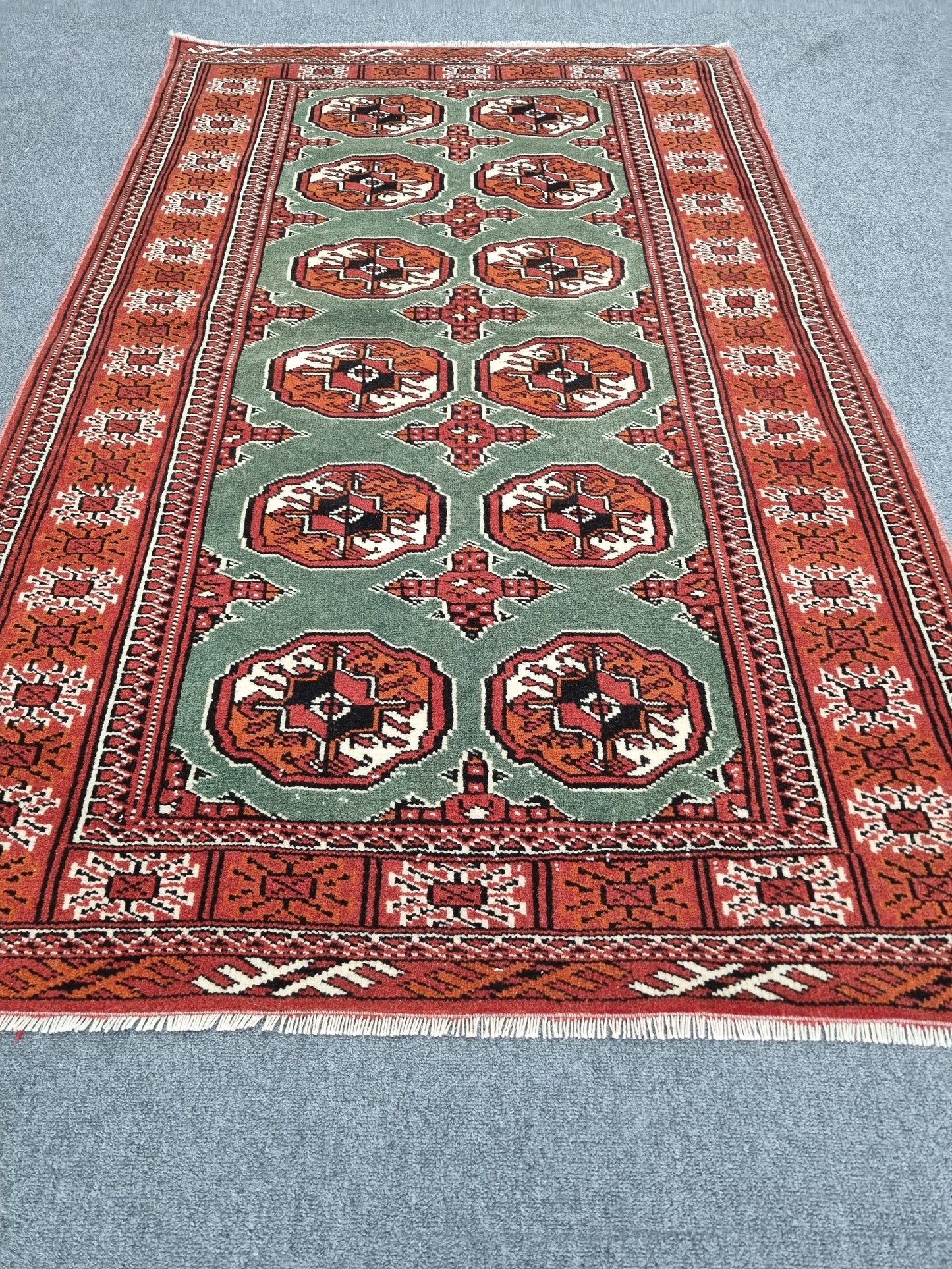 3'3" x 5'4" Vintage Tribal Wool Rug, Red Sage Green Oriental Carpet