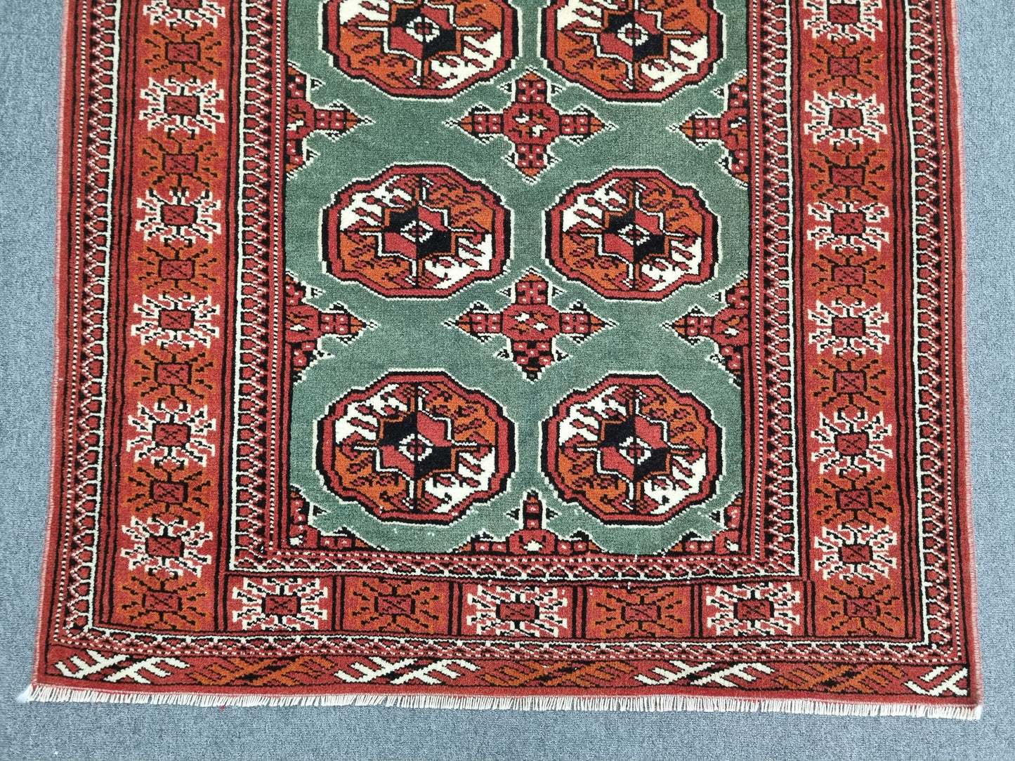 3'3" x 5'4" Vintage Tribal Wool Rug, Red Sage Green Oriental Carpet