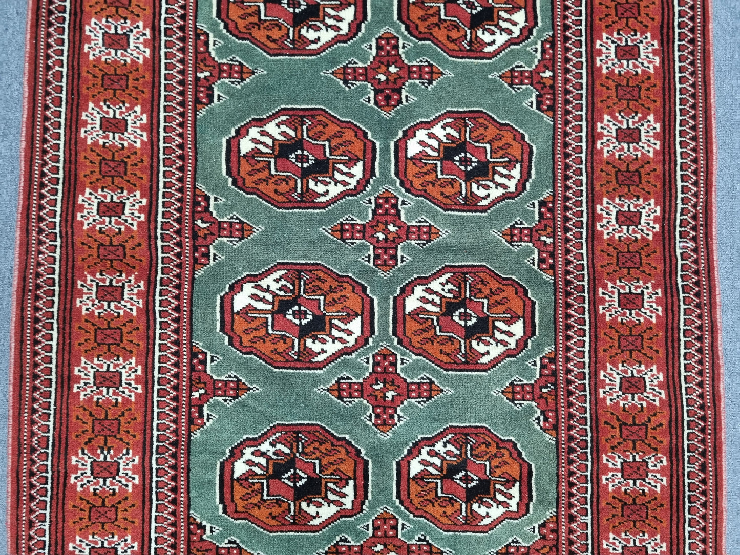 3'3" x 5'4" Vintage Tribal Wool Rug, Red Sage Green Oriental Carpet