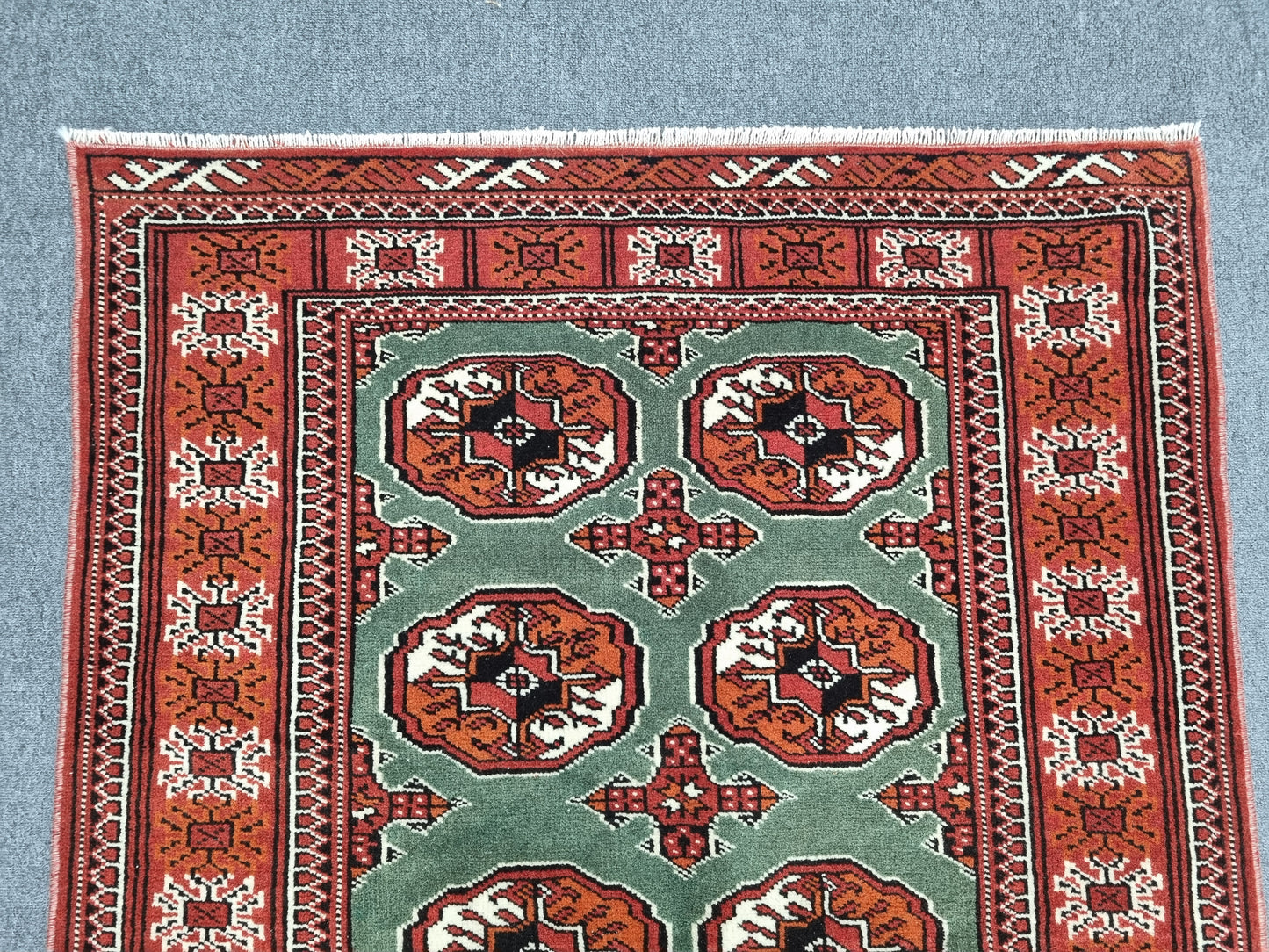 3'3" x 5'4" Vintage Tribal Wool Rug, Red Sage Green Oriental Carpet