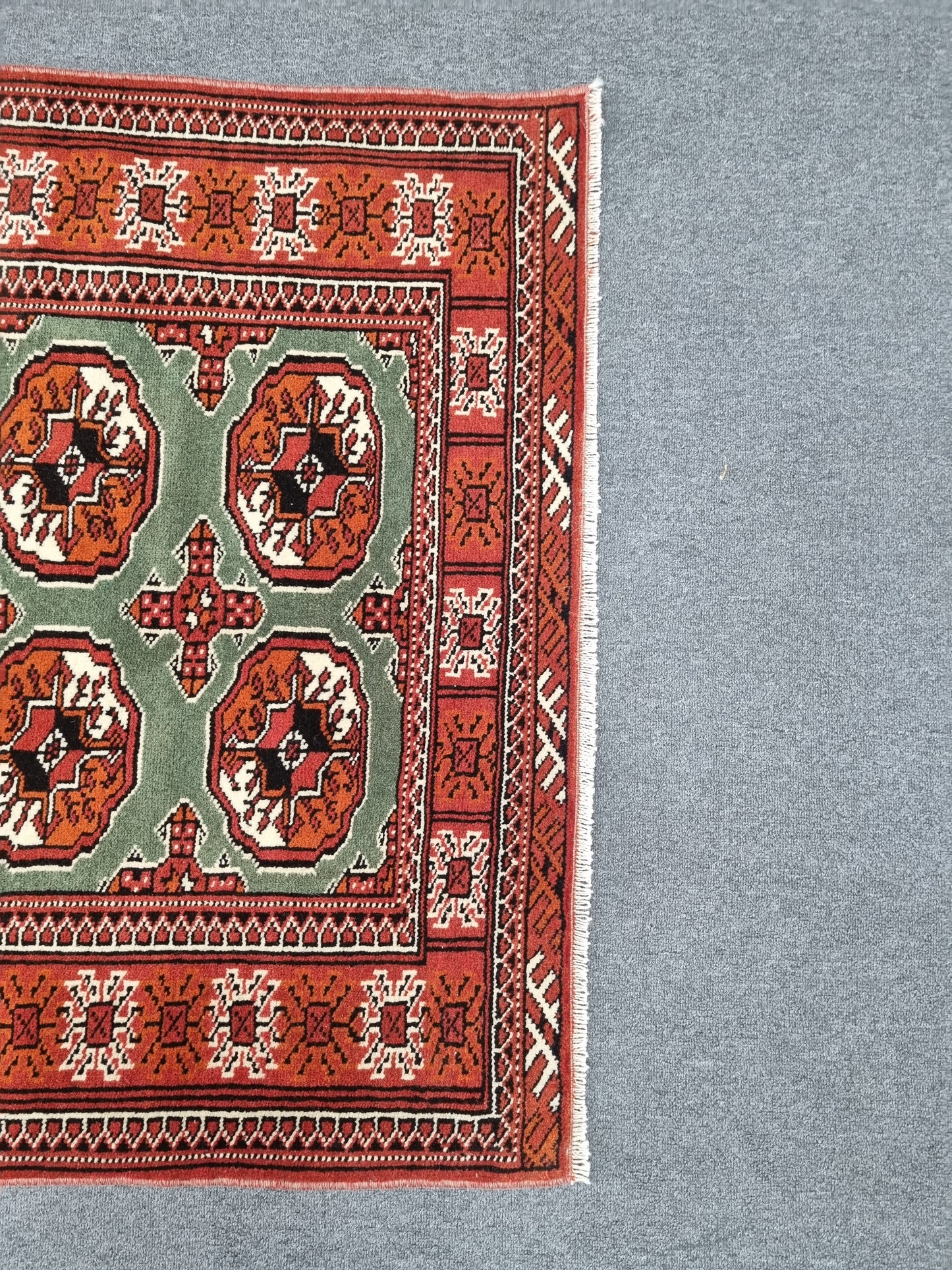3'3" x 5'4" Vintage Tribal Wool Rug, Red Sage Green Oriental Carpet