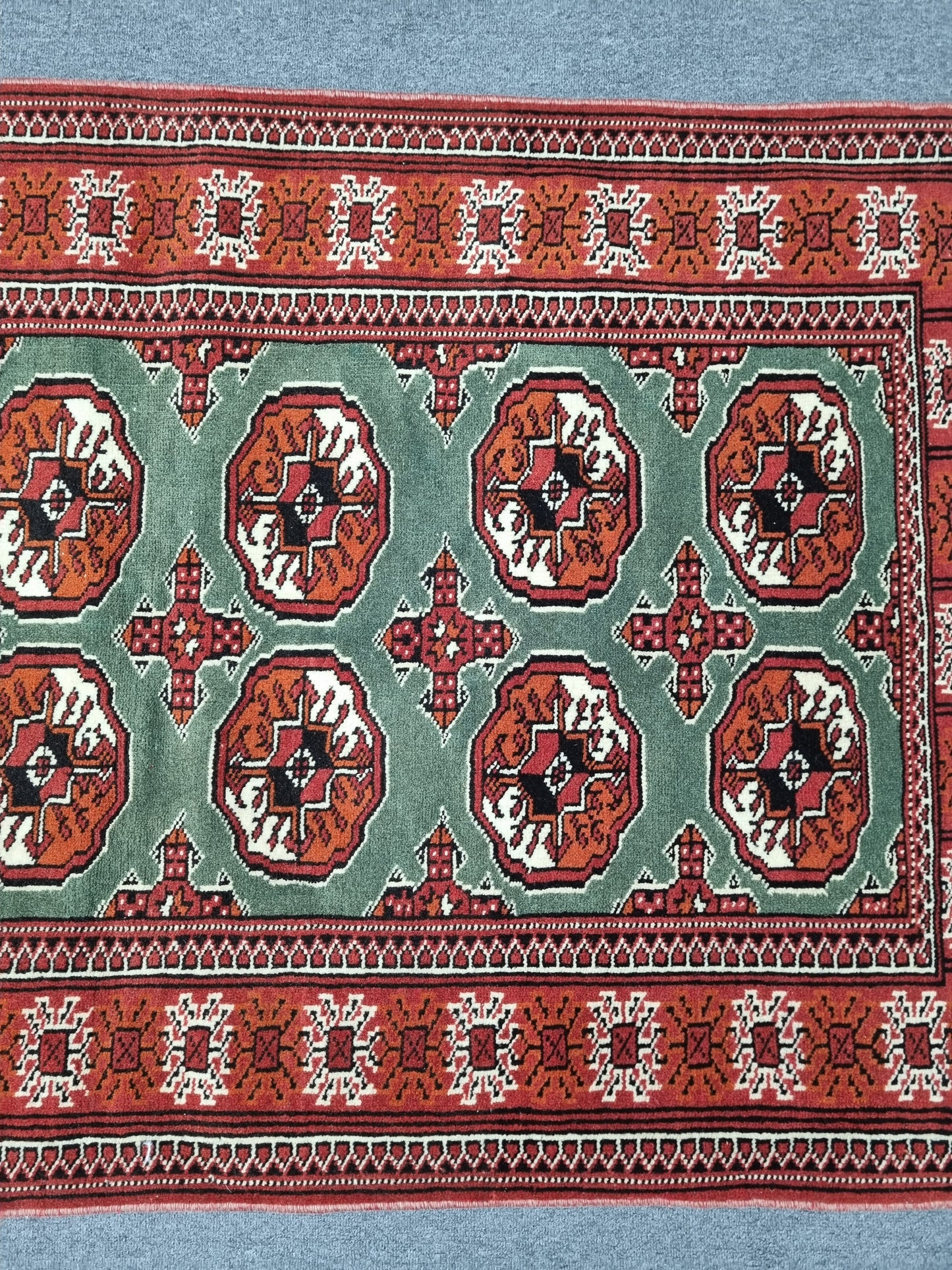 3'3" x 5'4" Vintage Tribal Wool Rug, Red Sage Green Oriental Carpet