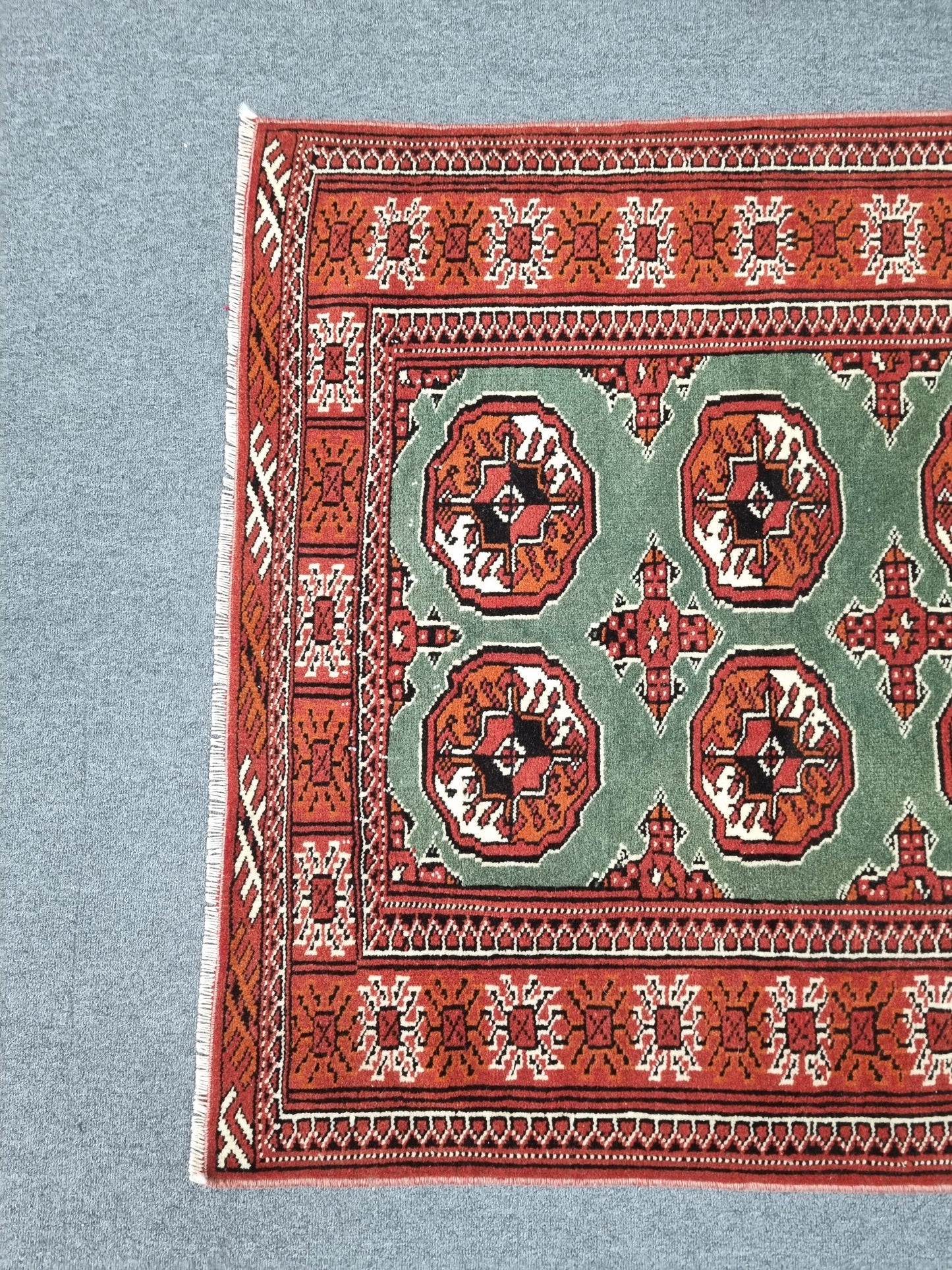 3'3" x 5'4" Vintage Tribal Wool Rug, Red Sage Green Oriental Carpet