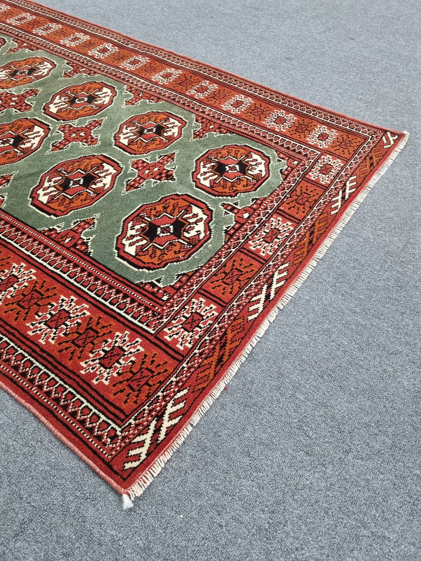 3'3" x 5'4" Vintage Tribal Wool Rug, Red Sage Green Oriental Carpet