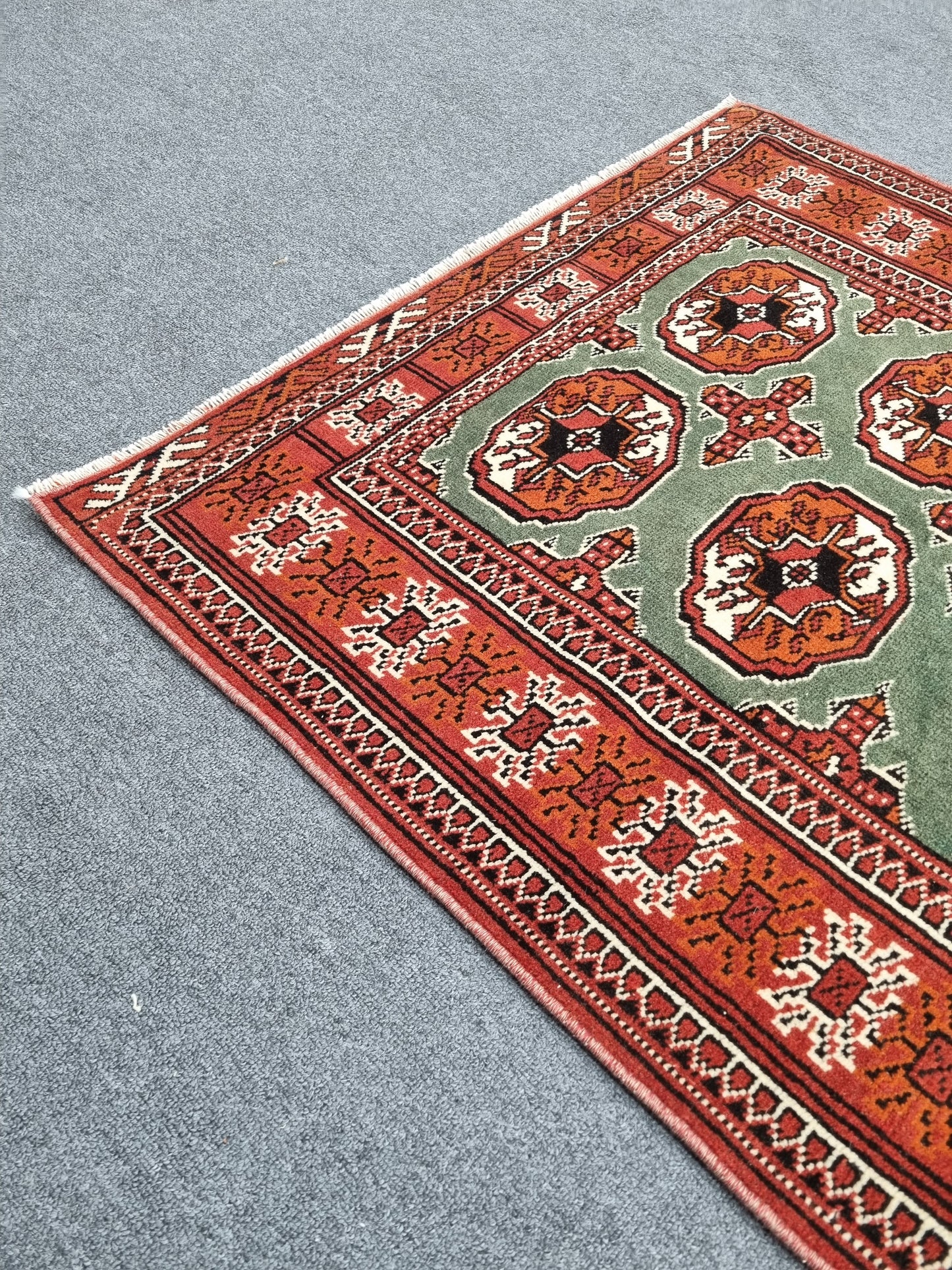 3'3" x 5'4" Vintage Tribal Wool Rug, Red Sage Green Oriental Carpet