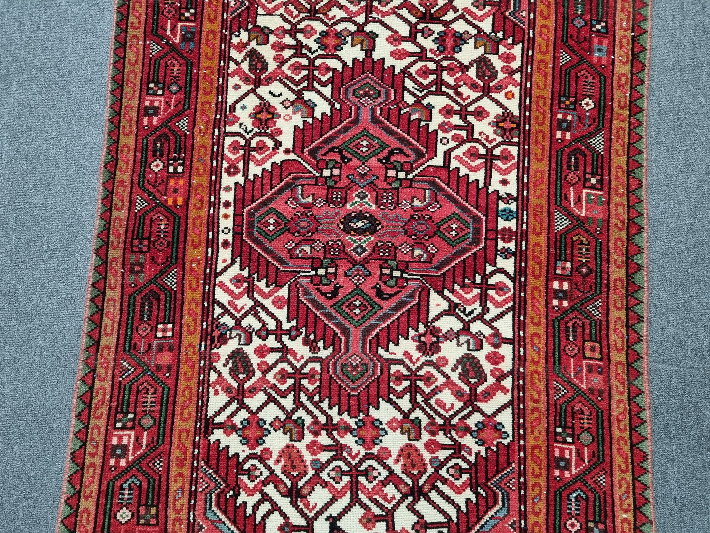 Handwoven Vintage Wool Rug, Red Ivory Tribal Oriental Carpet (2'6" x 4')
