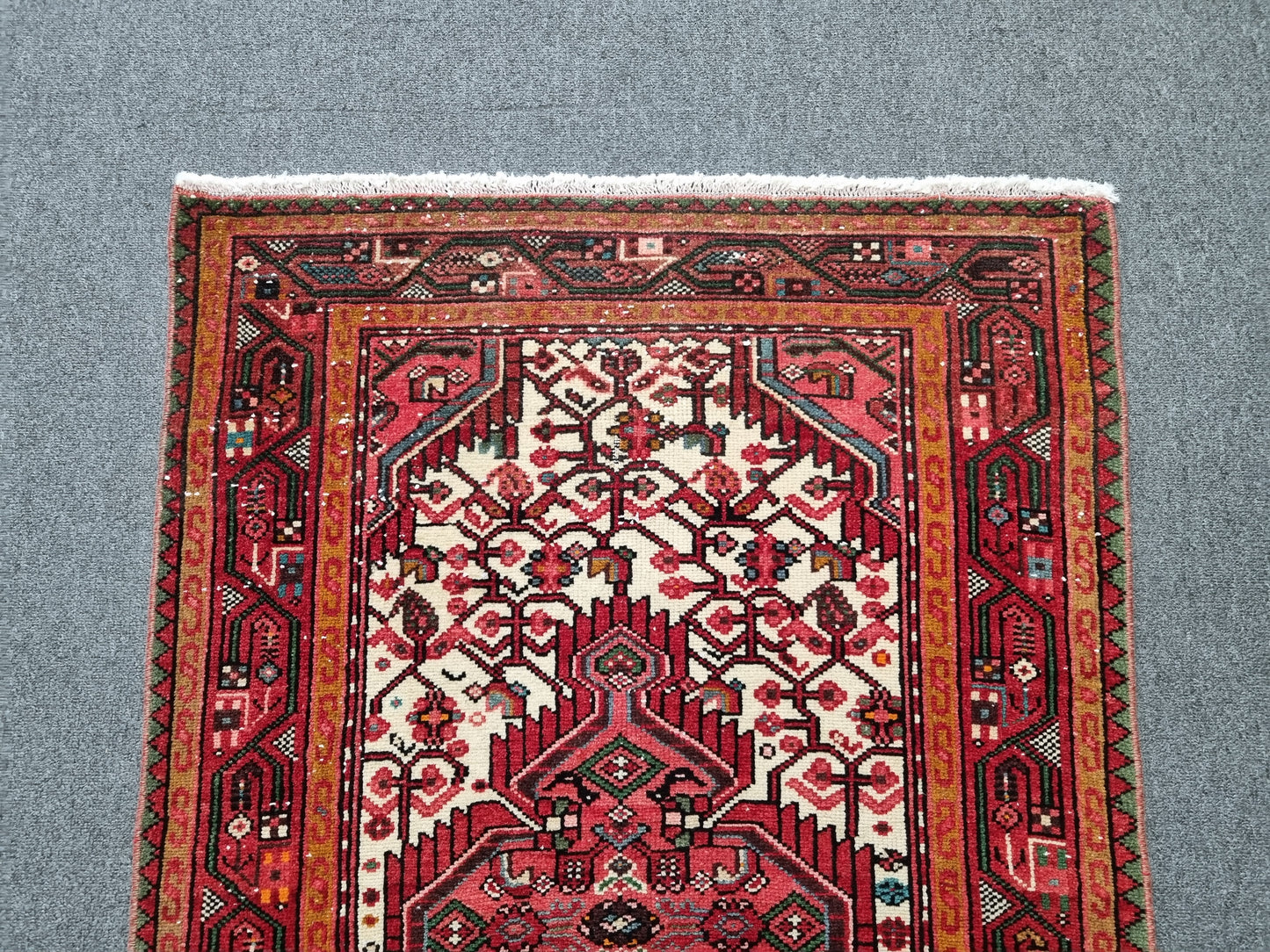 Handwoven Vintage Wool Rug, Red Ivory Tribal Oriental Carpet (2'6" x 4')