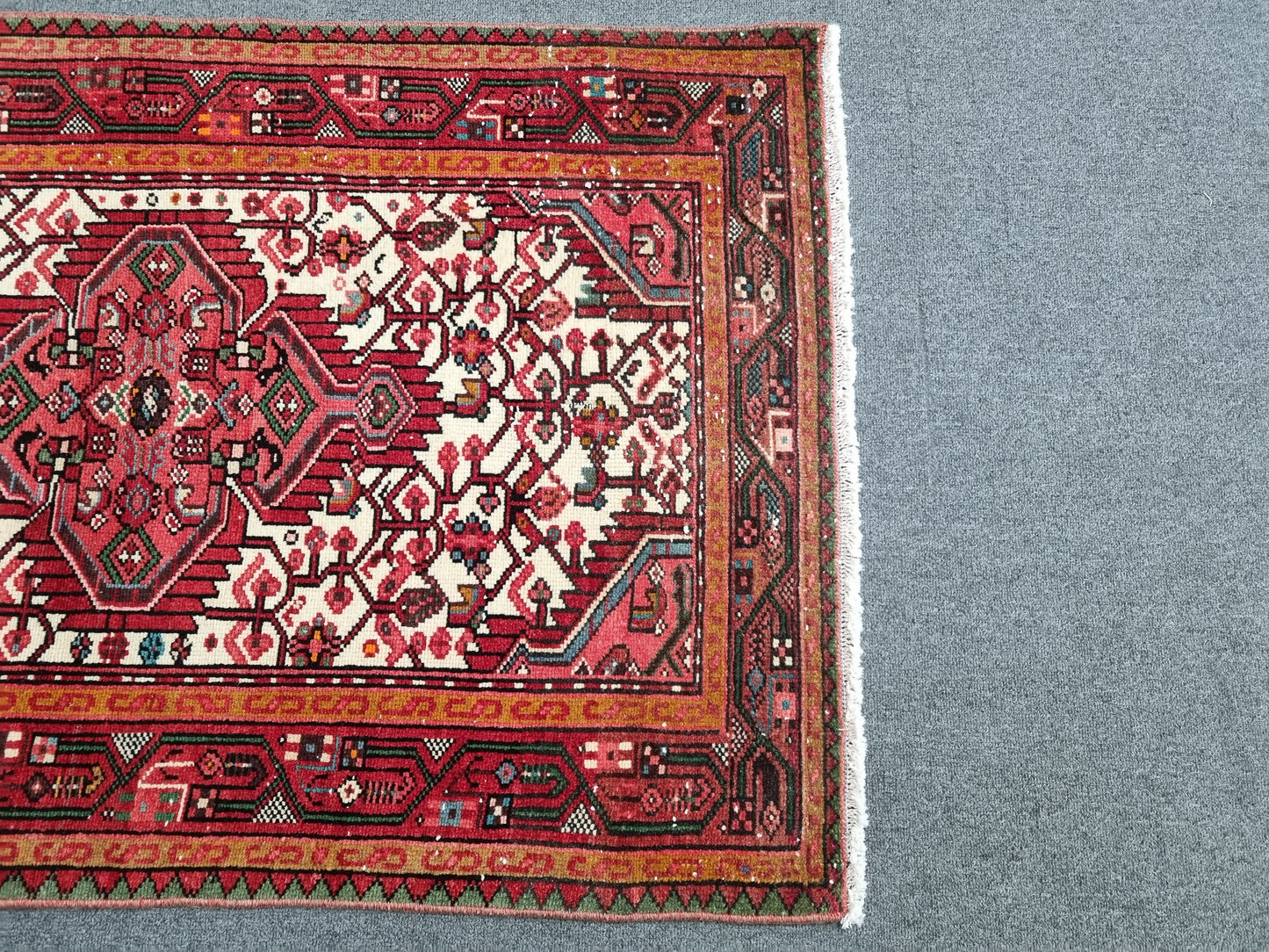 Handwoven Vintage Wool Rug, Red Ivory Tribal Oriental Carpet (2'6" x 4')