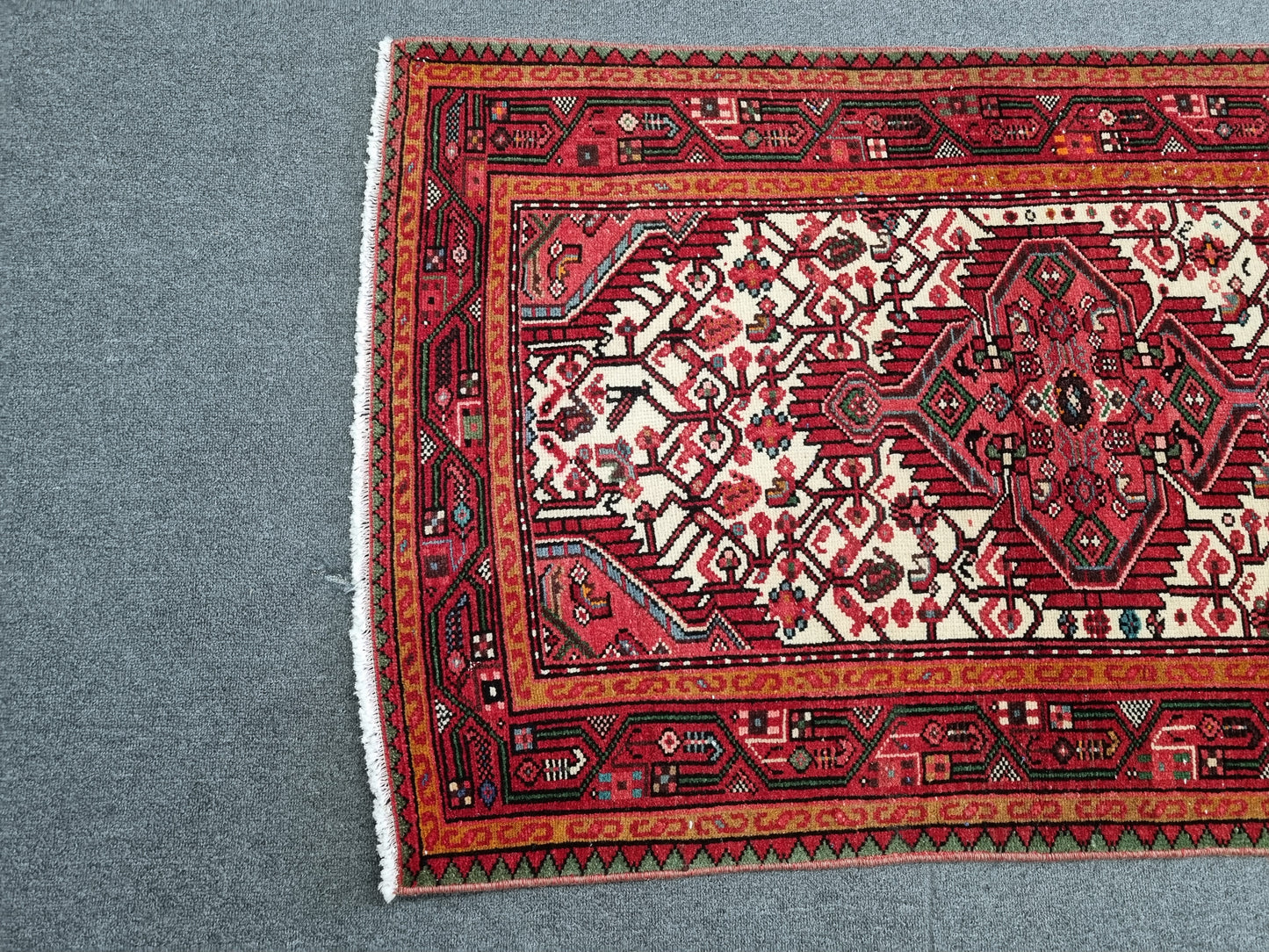 Handwoven Vintage Wool Rug, Red Ivory Tribal Oriental Carpet (2'6" x 4')