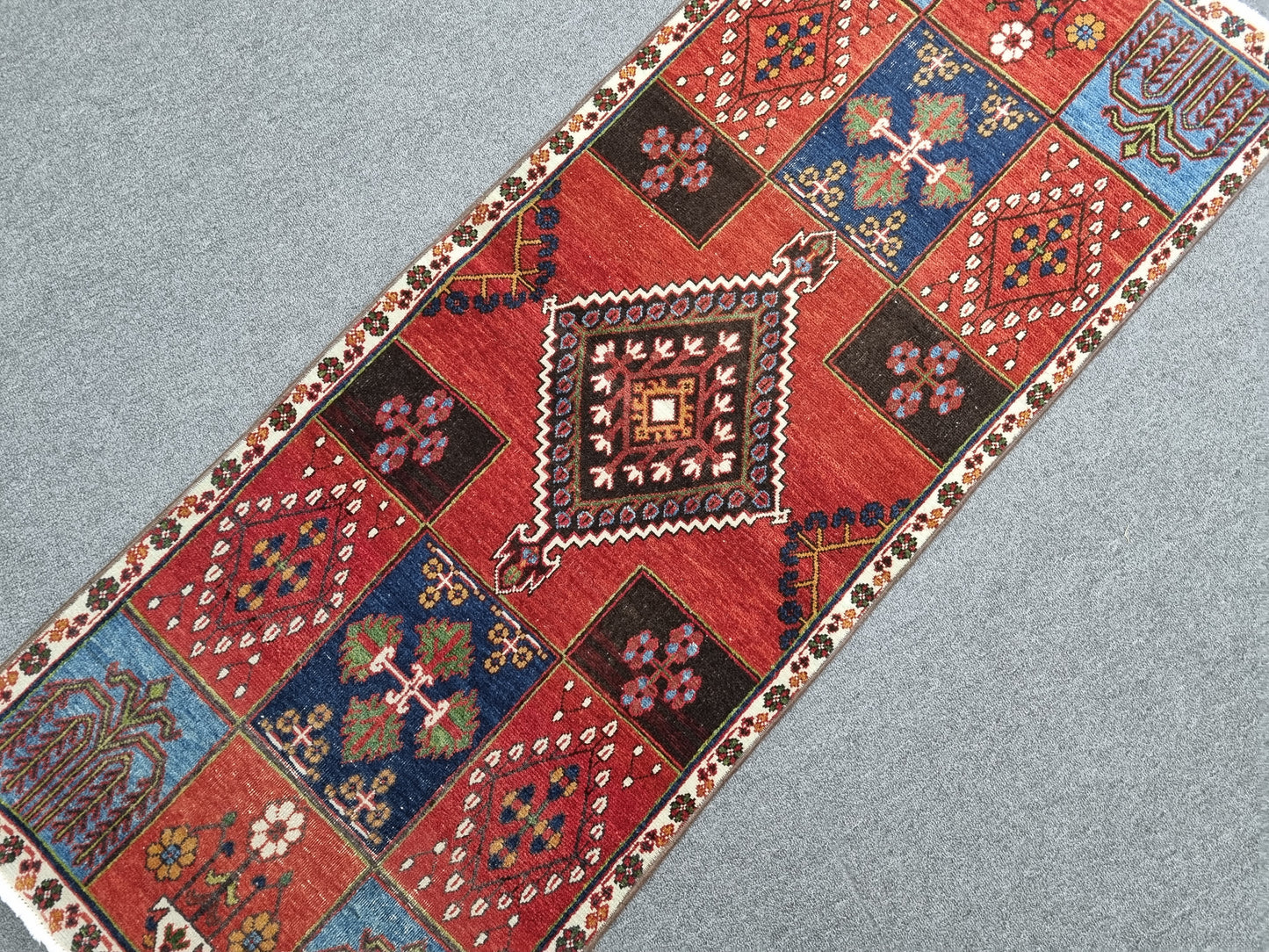 1'11" x 5' Vintage Tribal Runner Rug, Handwoven Wool Oriental Carpet