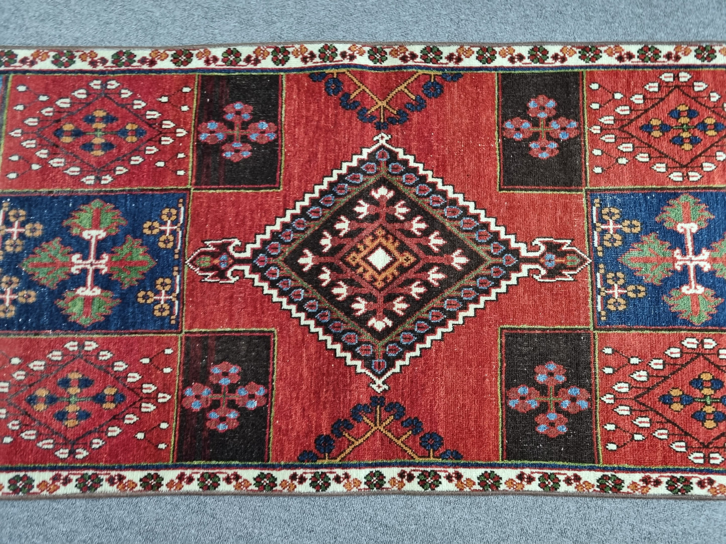 1'11" x 5' Vintage Tribal Runner Rug, Handwoven Wool Oriental Carpet