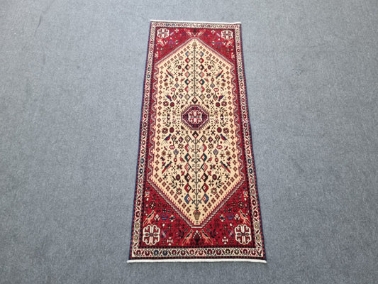 Vintage Handwoven Red Tribal Wool Rug, Oriental Medallion Carpet (2'1" x 4'11")
