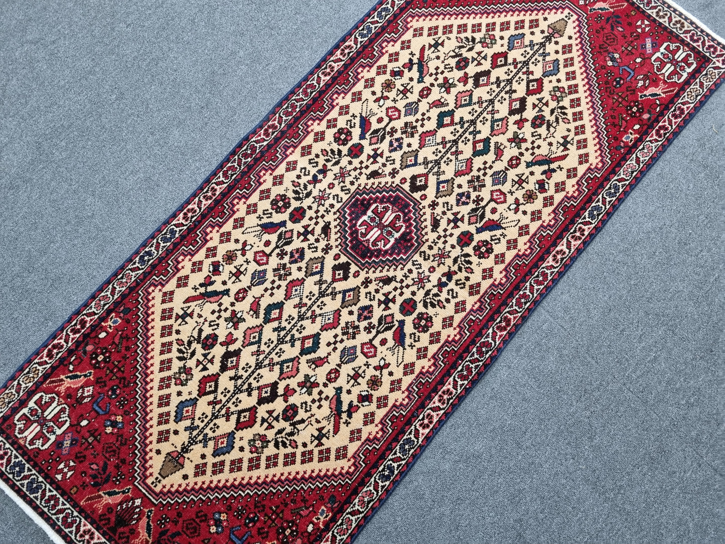 Vintage Handwoven Red Tribal Wool Rug, Oriental Medallion Carpet (2'1" x 4'11")