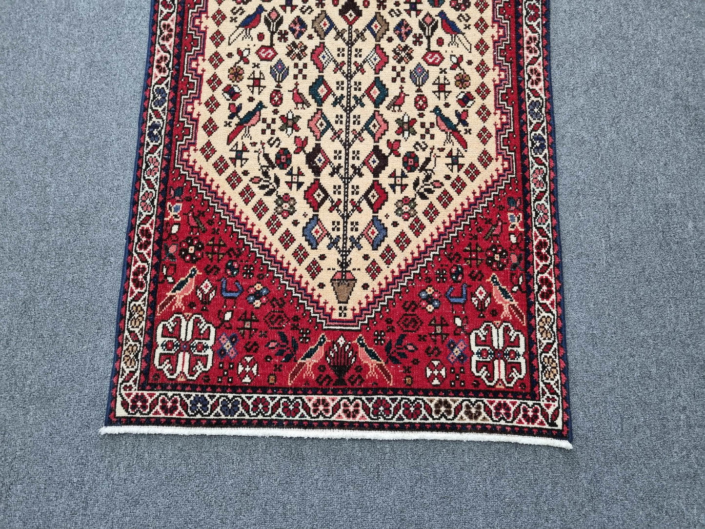 Vintage Handwoven Red Tribal Wool Rug, Oriental Medallion Carpet (2'1" x 4'11")