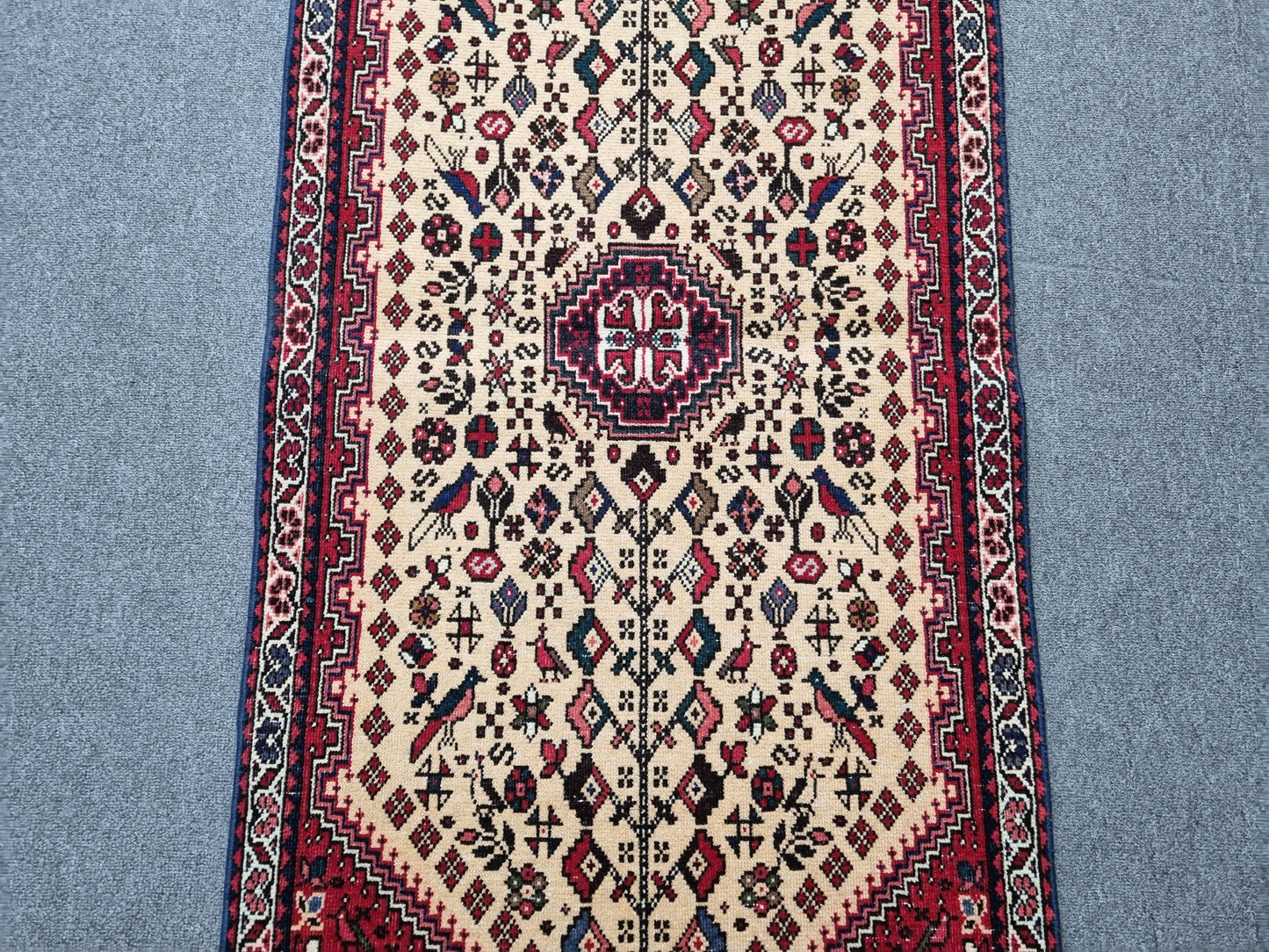 Vintage Handwoven Red Tribal Wool Rug, Oriental Medallion Carpet (2'1" x 4'11")