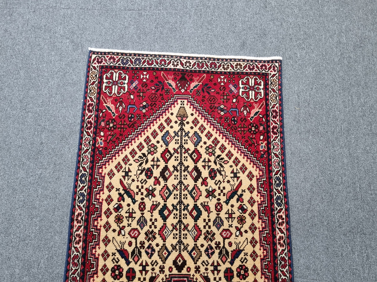 Vintage Handwoven Red Tribal Wool Rug, Oriental Medallion Carpet (2'1" x 4'11")
