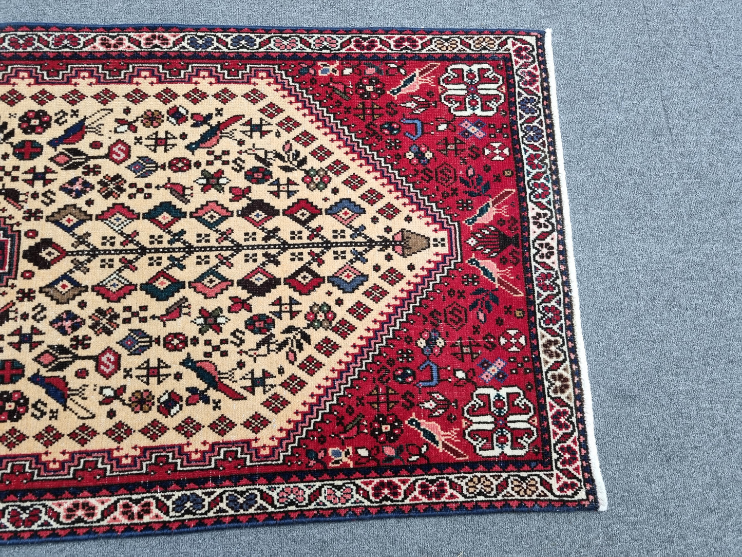 Vintage Handwoven Red Tribal Wool Rug, Oriental Medallion Carpet (2'1" x 4'11")