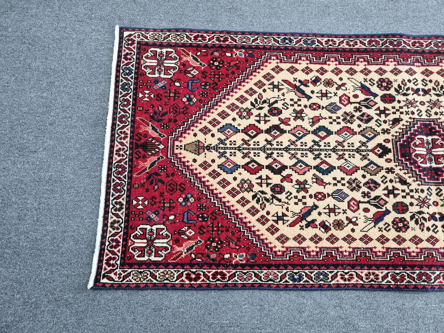 Vintage Handwoven Red Tribal Wool Rug, Oriental Medallion Carpet (2'1" x 4'11")