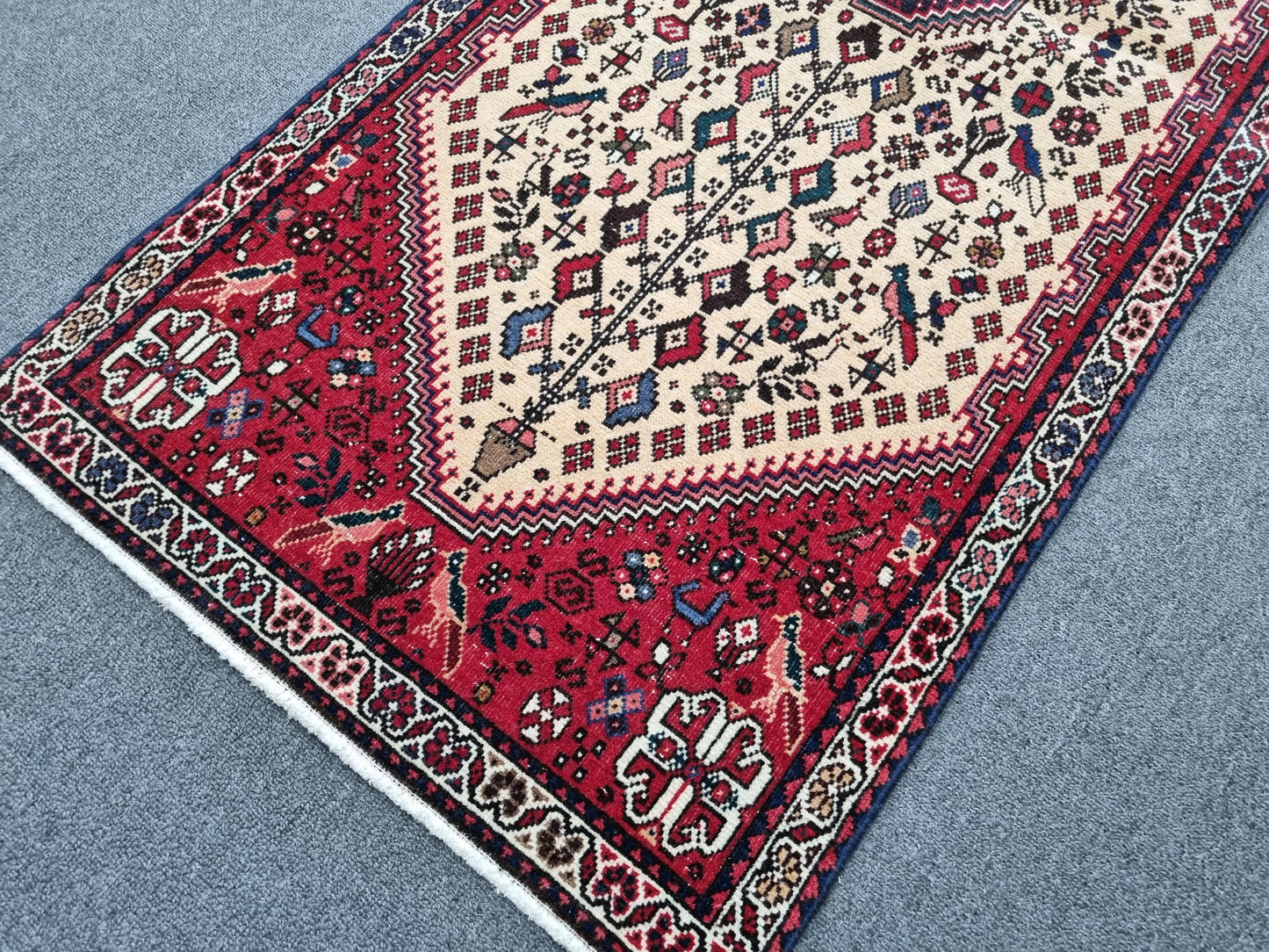 Vintage Handwoven Red Tribal Wool Rug, Oriental Medallion Carpet (2'1" x 4'11")