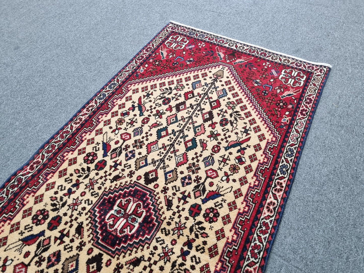 Vintage Handwoven Red Tribal Wool Rug, Oriental Medallion Carpet (2'1" x 4'11")