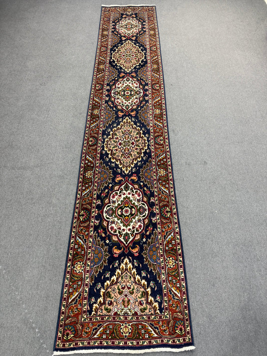 Vintage Oriental Runner Rug 2'7" × 13'4" – Handwoven, Natural Dyes